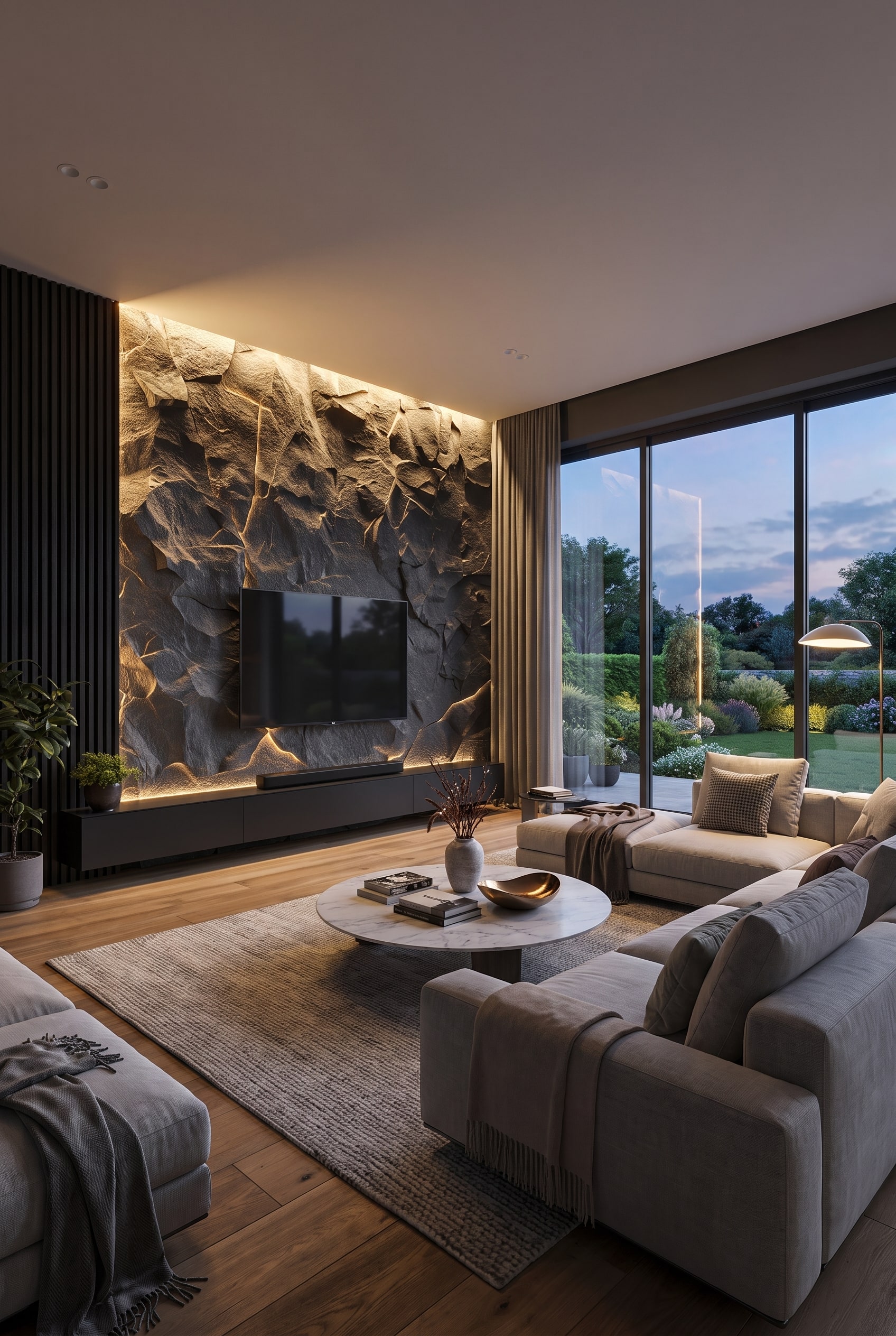 Modernes Wohnzimmer mit grifflosem TV-Lowboard Modernes Wohnzimmer mit grifflosem TV-Lowboard