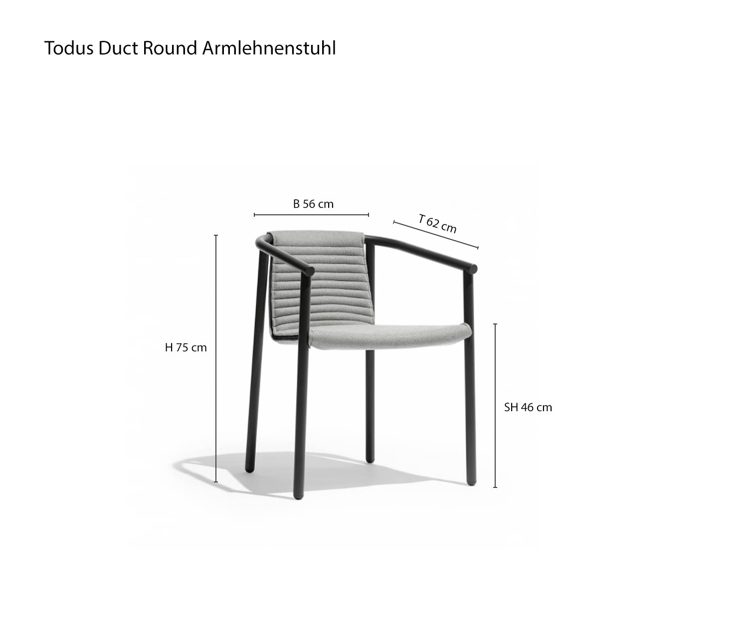 Schizzo delle dimensioni della sedia da giardino Duct Round Design