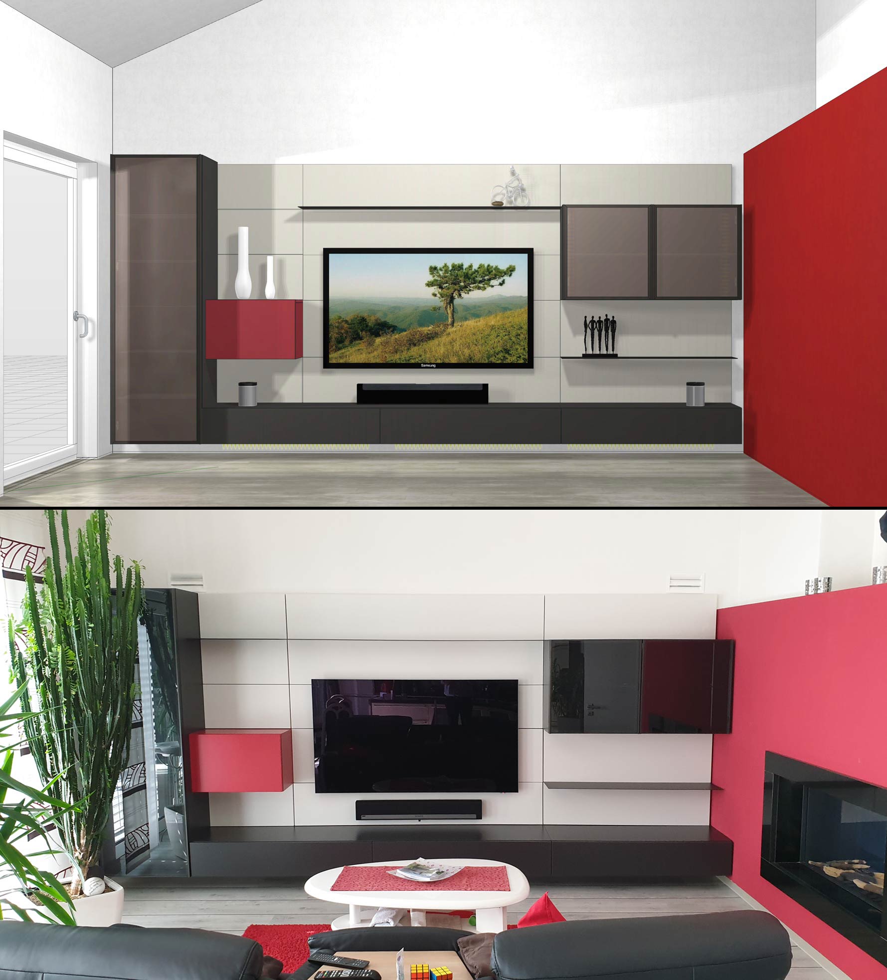 Parete attrezzata galleggiante con pannello TV Parete attrezzata galleggiante con pannello TV