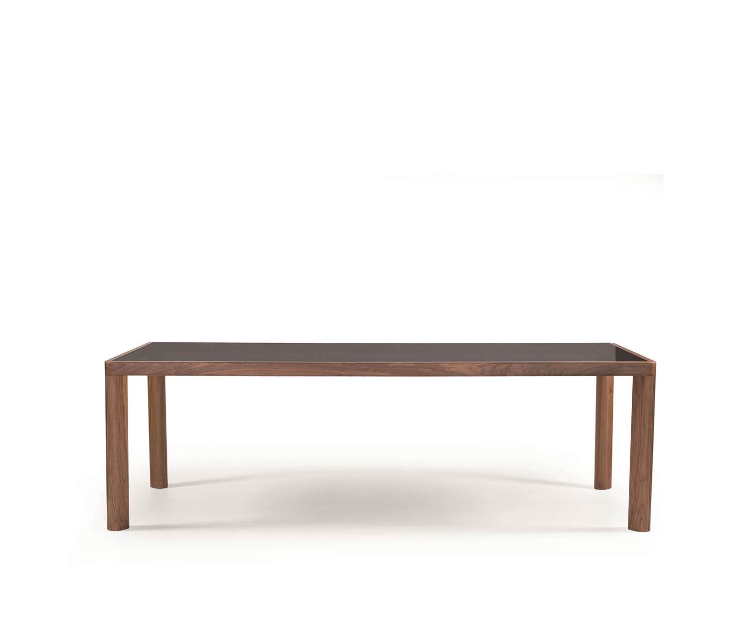 al2 ka bera 001 b Tavolo da pranzo di design con piano in vetro e gambe in noce massiccio al2 ka bera 001 b Tavolo da pranzo di design con piano in vetro e gambe in noce massiccio