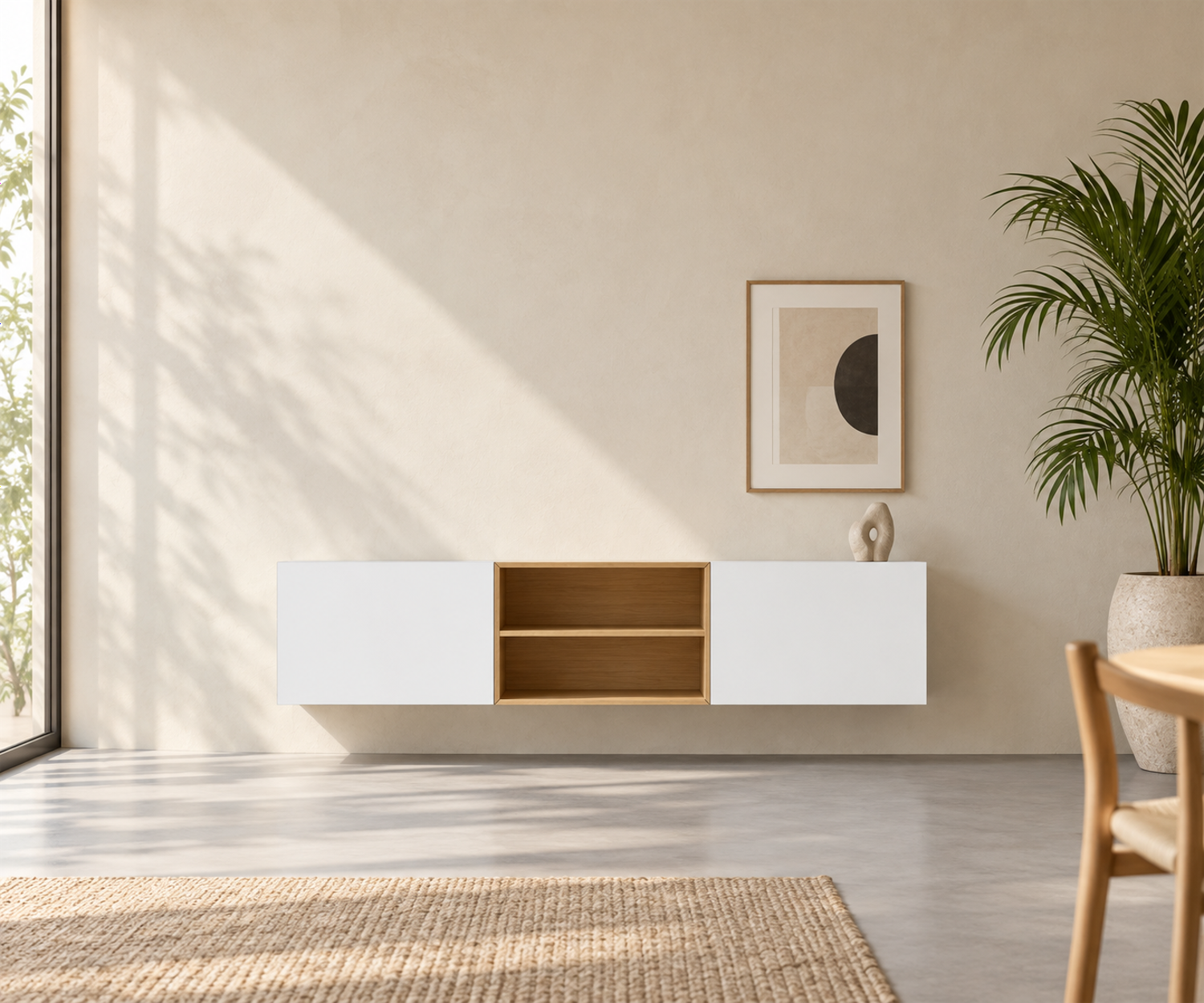 Livitalia Box 18 Madia sospesa 180 cm – Bianco opaco + Rovere chiaro