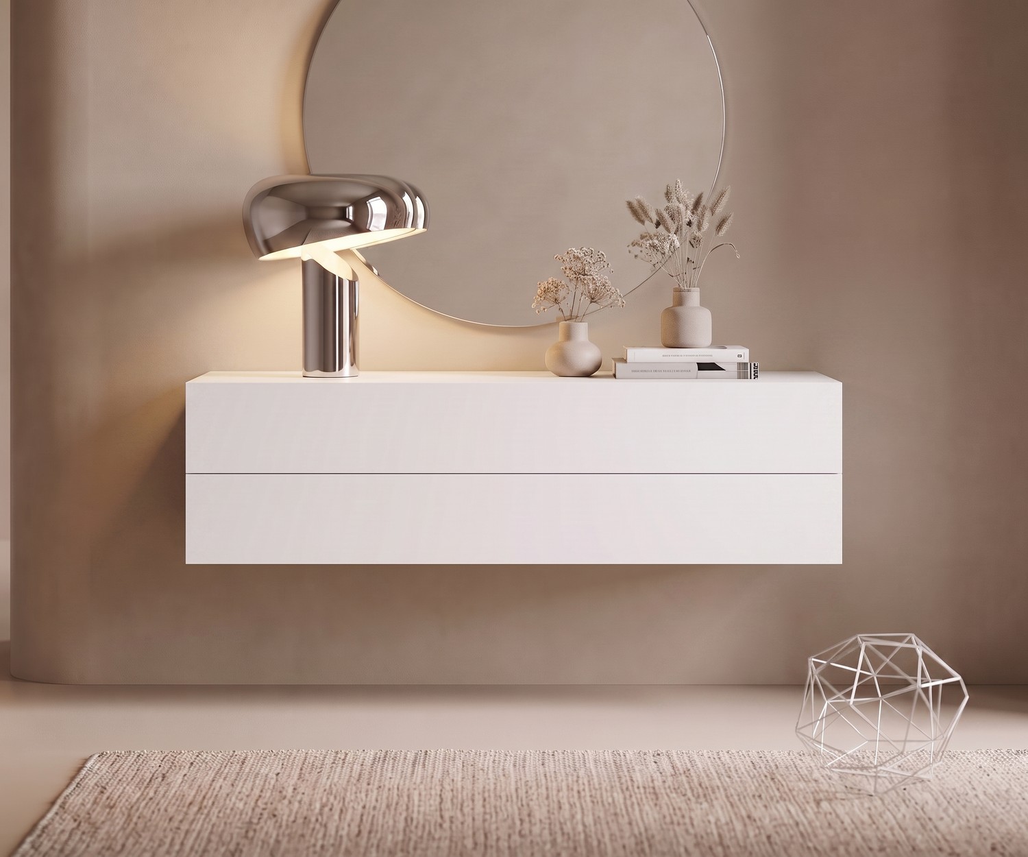 Cassettiera sospesa bianca Novamobili Easy Cassettiera sospesa Novamobili Easy bianca per camera da letto o ingresso. Comò sospeso moderno in stile minimalista.