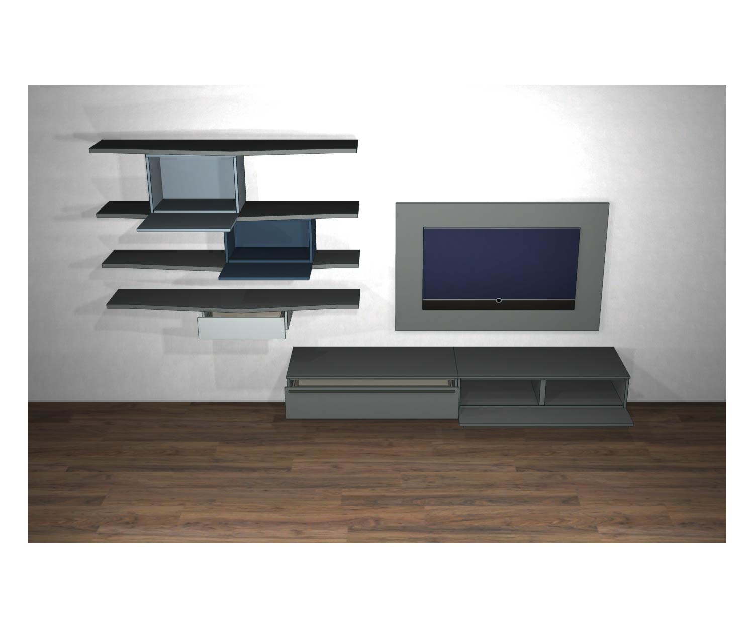 Livitalia Schizzo del pensile di design C61 con ante aperte e altri elementi Livitalia Schizzo del pensile di design C61 con ante aperte e altri elementi