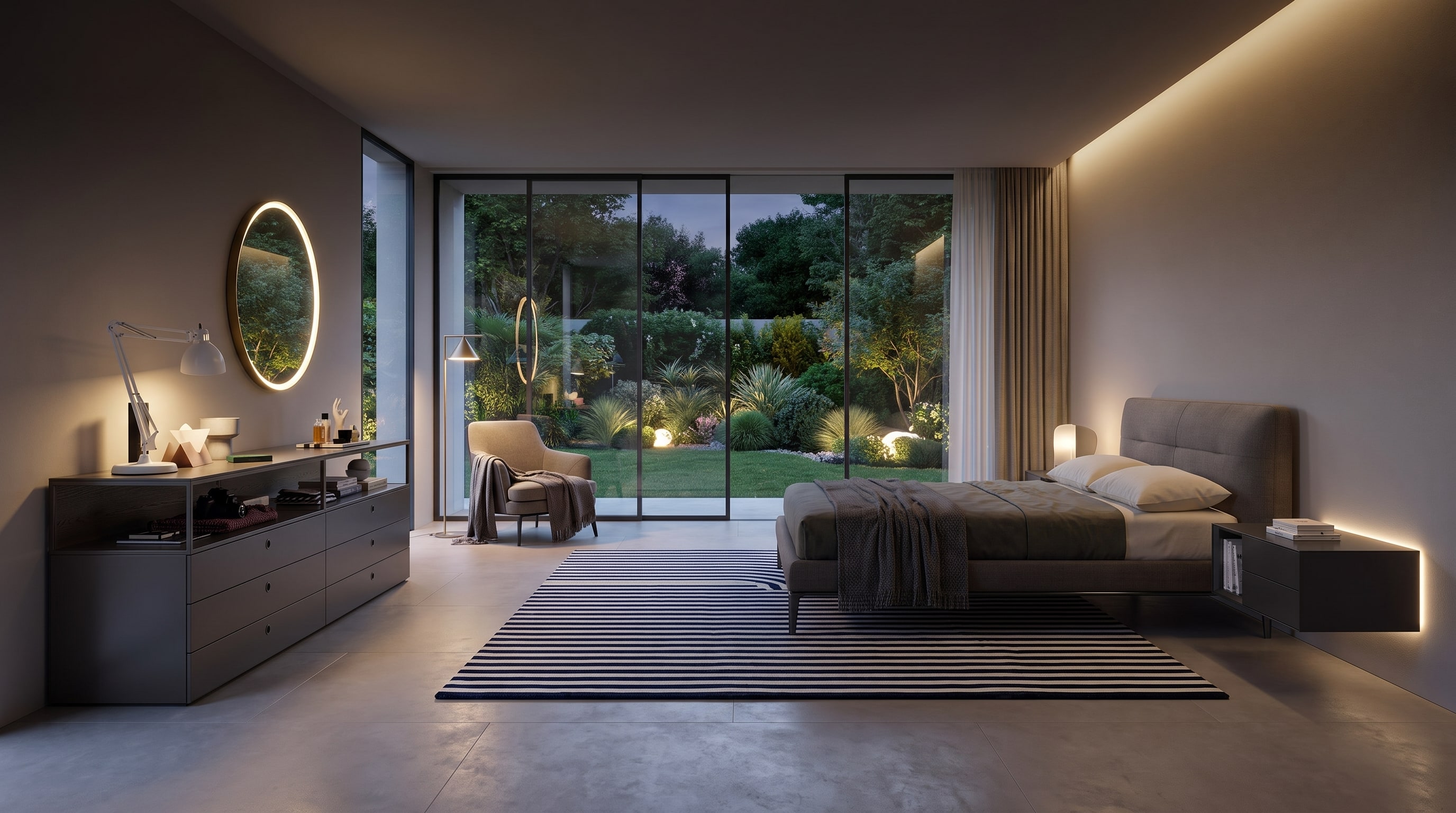 Arredare la camera da letto moderna: idee di design con mobili sospesi e luce indiretta