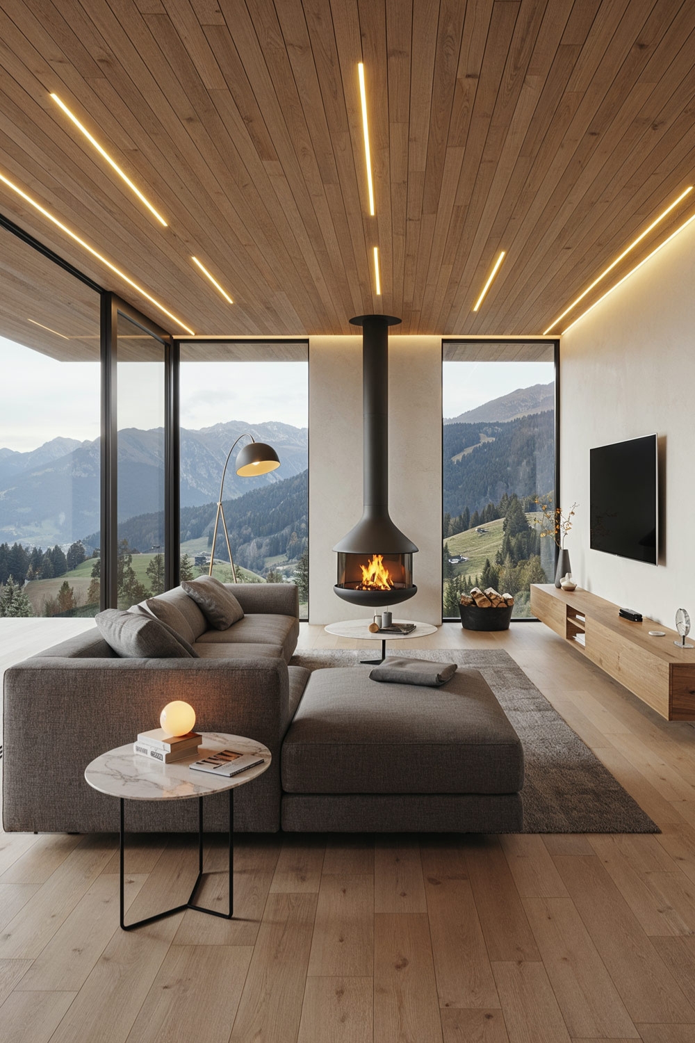 ampio-soggiorno-con-soffitto-accogliente-in-pannelli-di-legno
