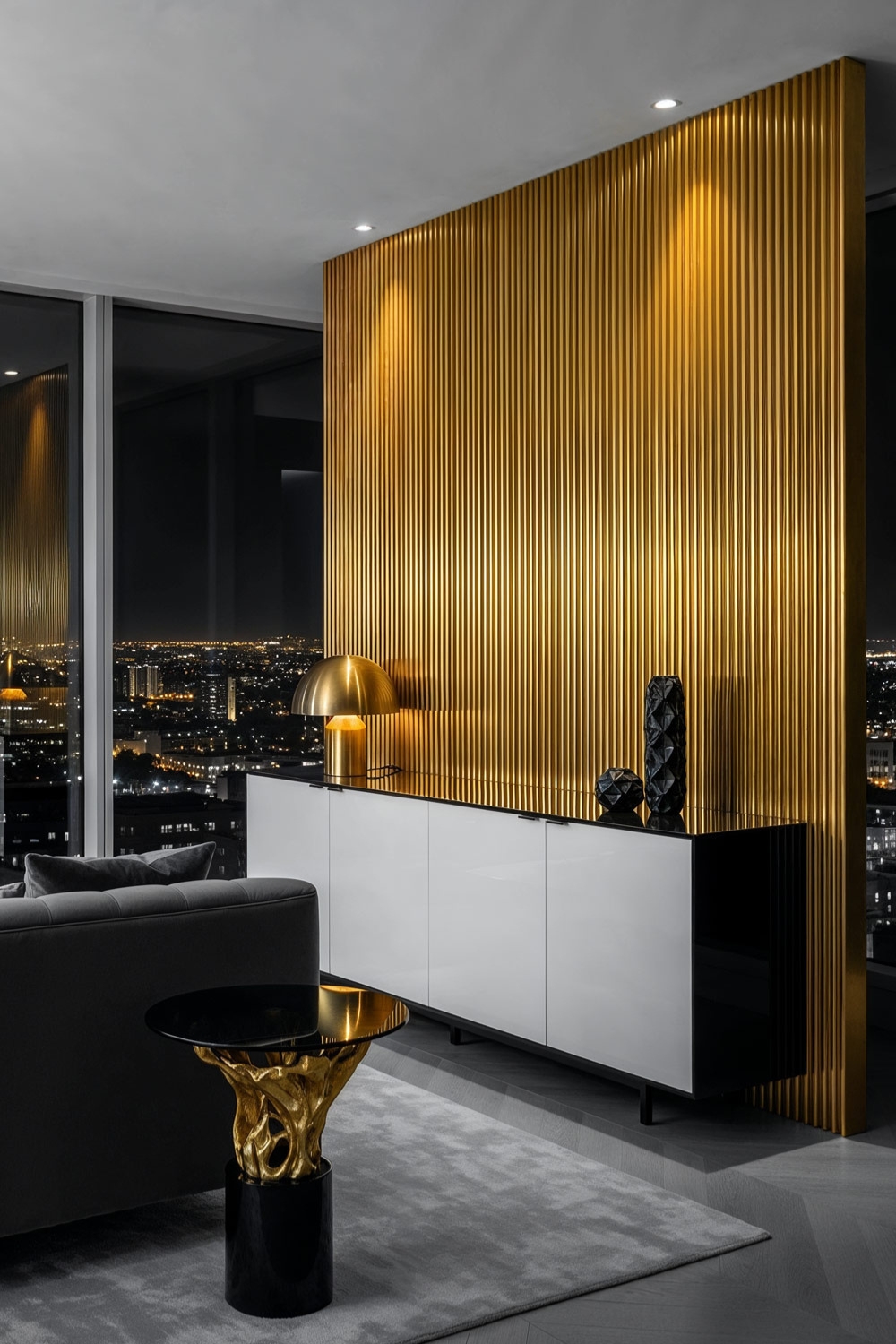 pannello a parete in metallo effetto ottone come statement piece con fattore glamour