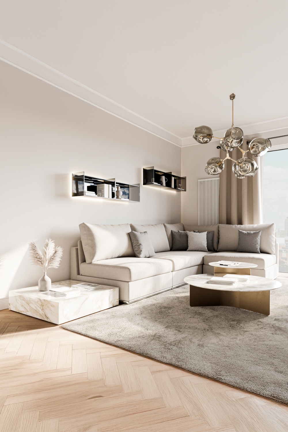 Divano angolare con cuscini decorativi