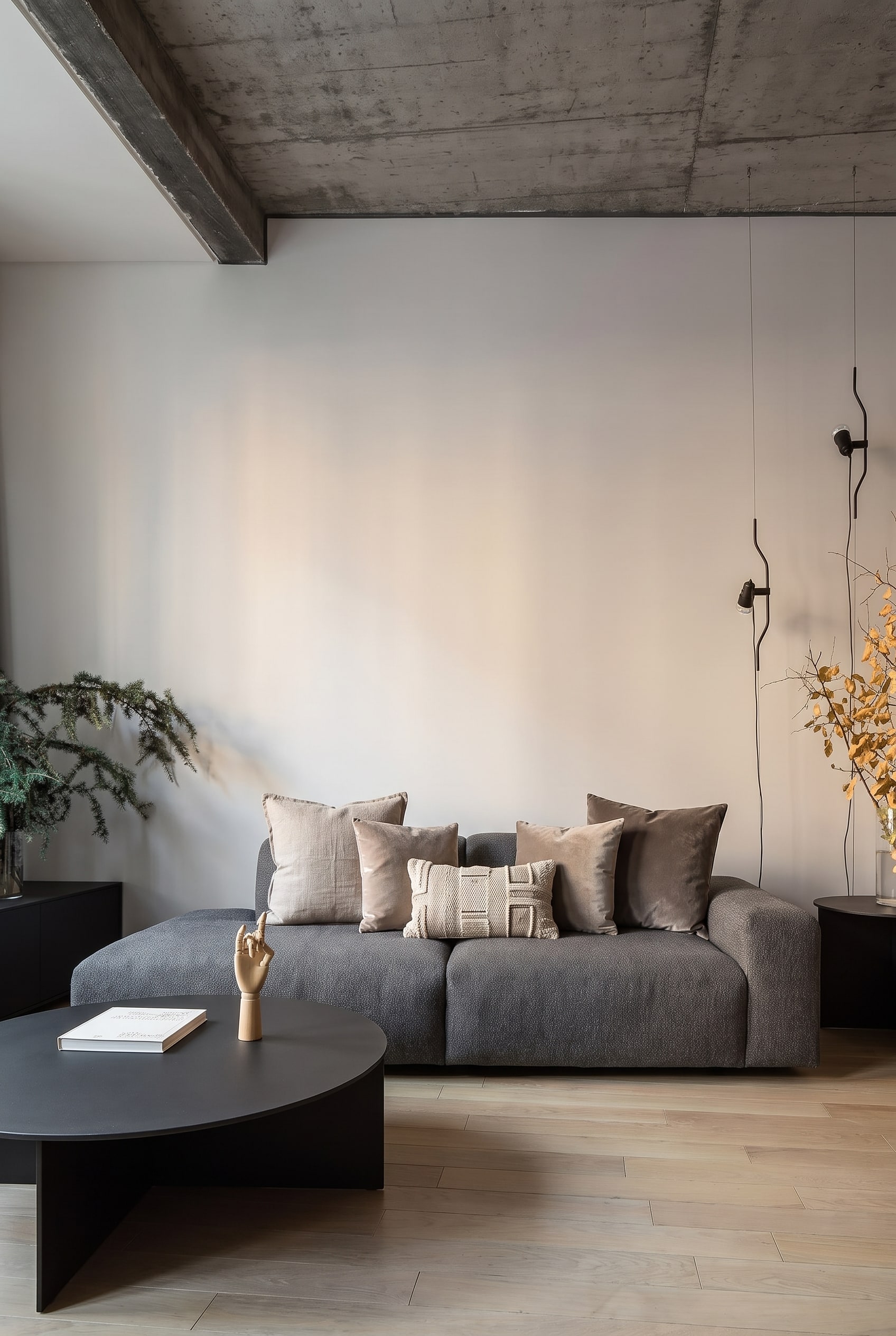 Prostoria Sofa Cloud mit gestaffelten Kissen in Naturtönen