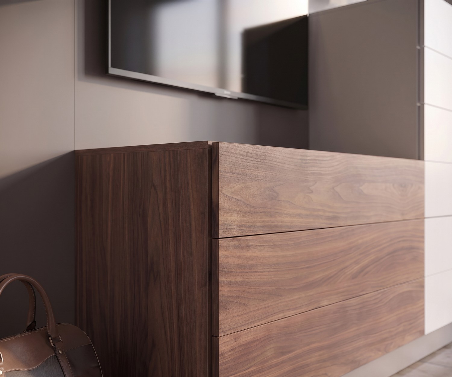Cassettiera Novamobili Easy 9 in legno di noce per camera o ingresso, comò di design italiano moderno e minimale.