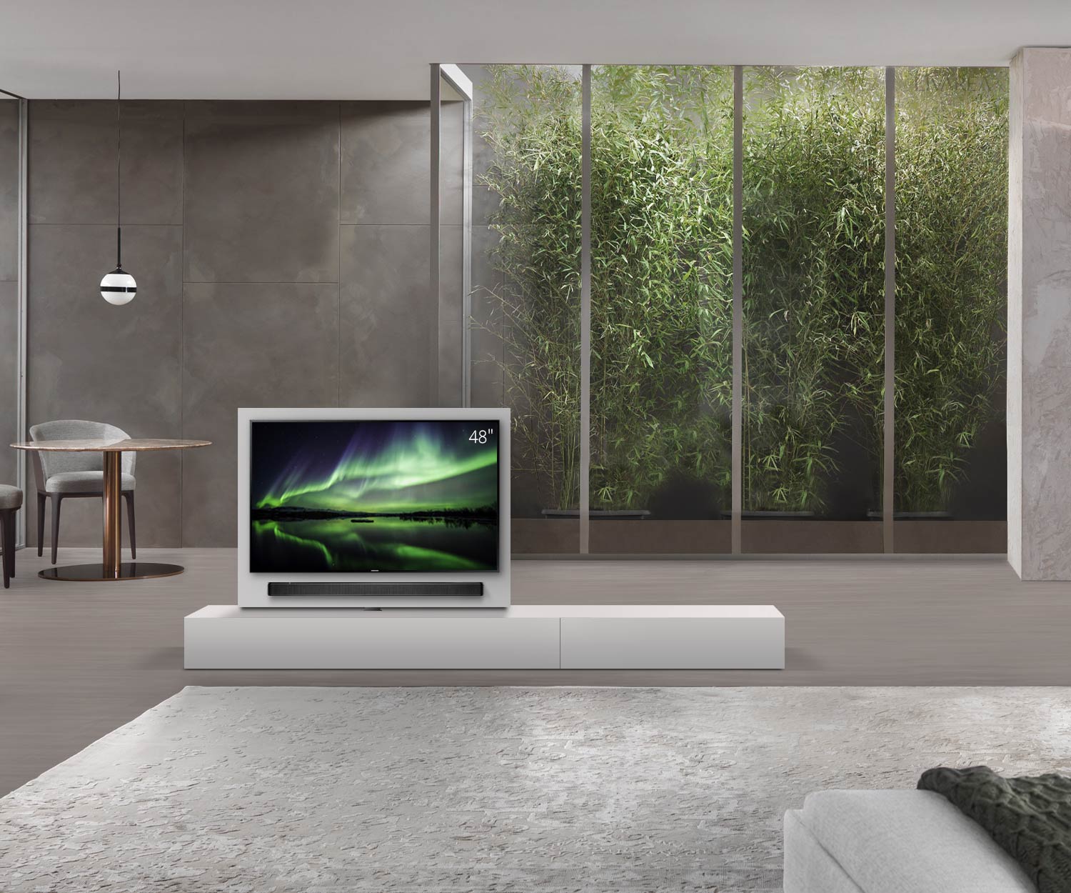 Livitalia Divisorio basso Roto design con pannello TV orientabile L150 50 H25 P56 ArticoM B90re oBox