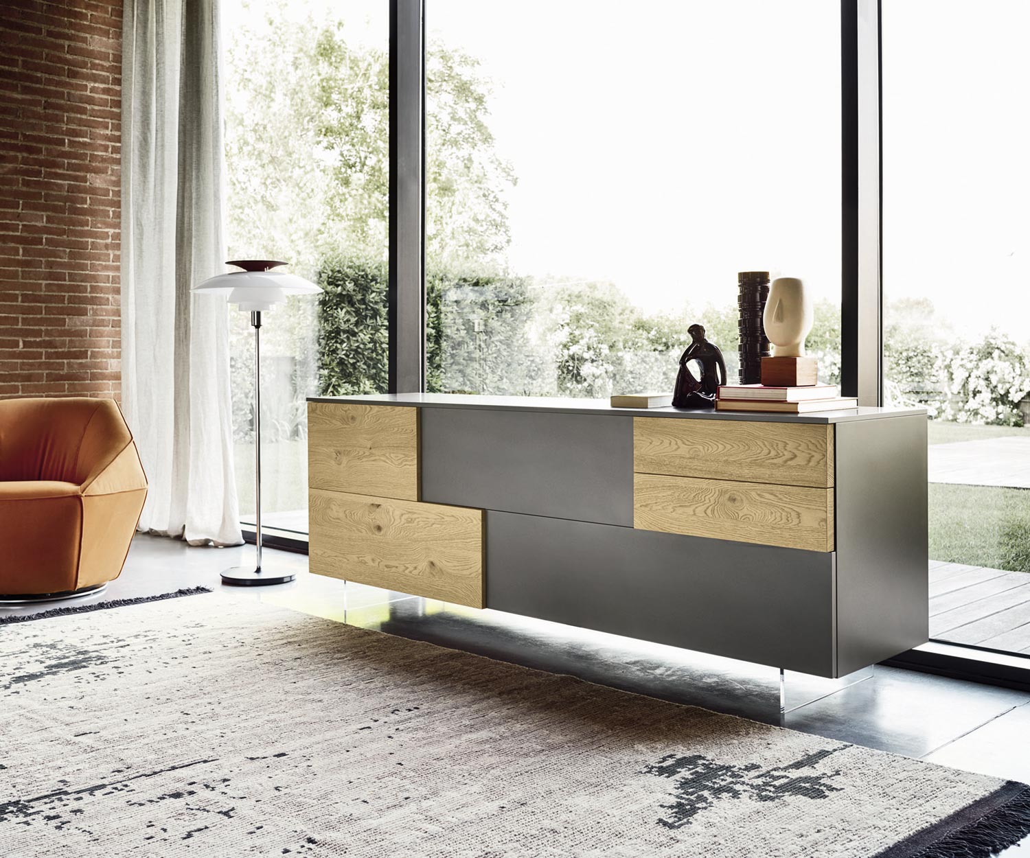 Exclusive Livitalia Credenza di design Incontro laccata opaca rovere grigio scuro in vero legno Exclusive Livitalia Credenza di design Incontro laccata opaca rovere grigio scuro in vero legno