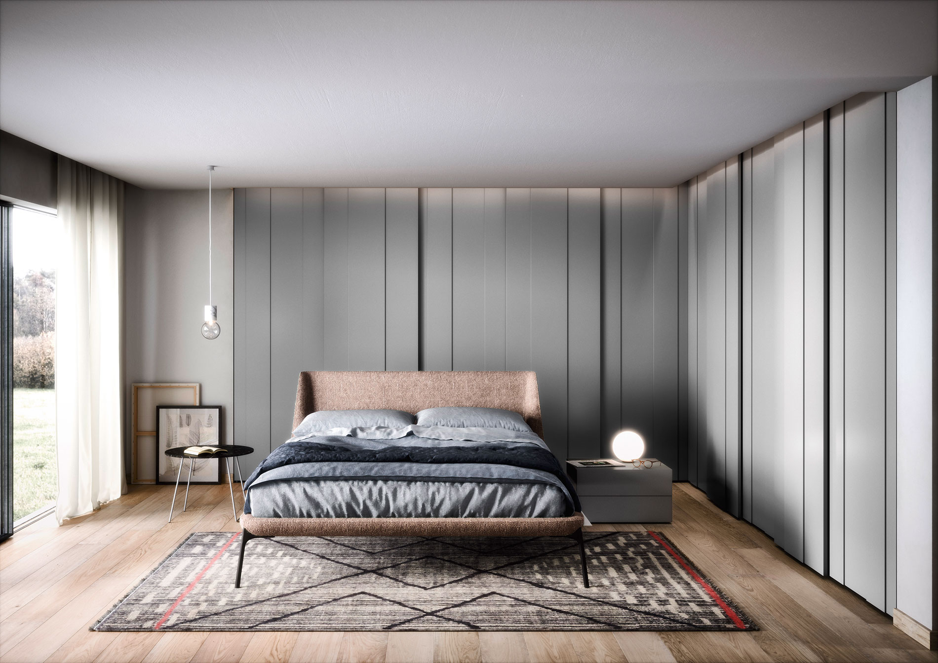 Camera da letto di design Novamobili Letto in velluto con armadio e comodino