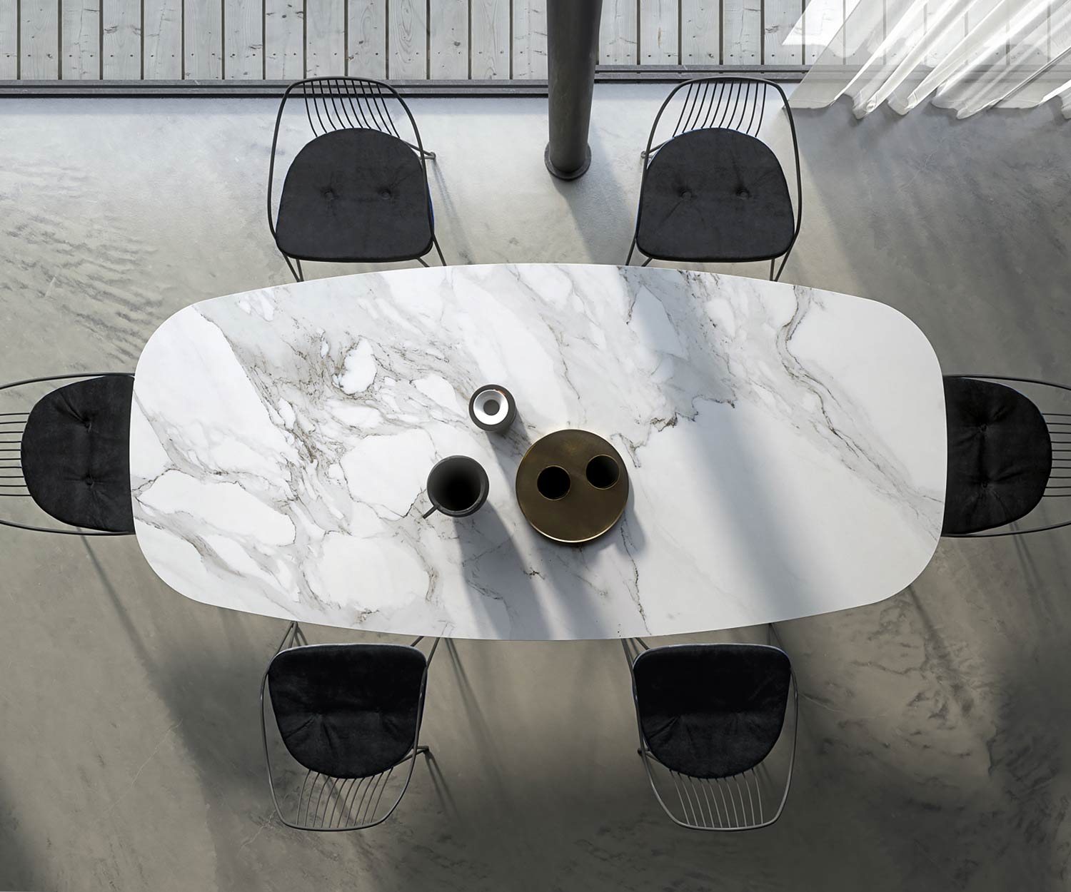 Tavolo da pranzo di design di alta qualità piano in vetro Calacatta ceramica dall'alto Tavolo da pranzo di design di alta qualità piano in vetro Calacatta ceramica dall'alto