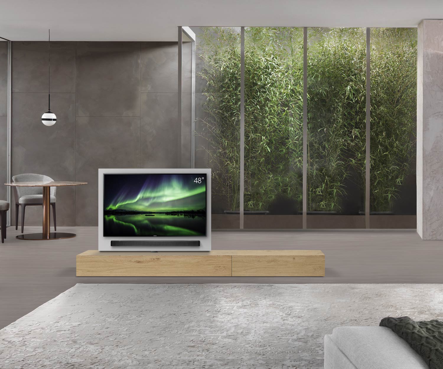 Livitalia Divisorio basso Roto design con pannello TV orientabile L150 50 H25 P56 EiHe B90re oBox