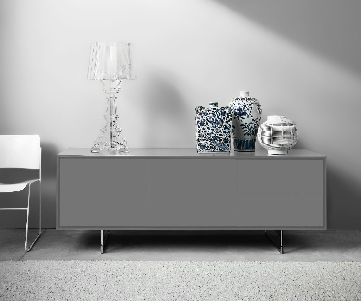 Novamobili Credenza shadow 3 cassetti carcassa destra grigio chiaro Novamobili Credenza shadow 3 cassetti carcassa destra grigio chiaro