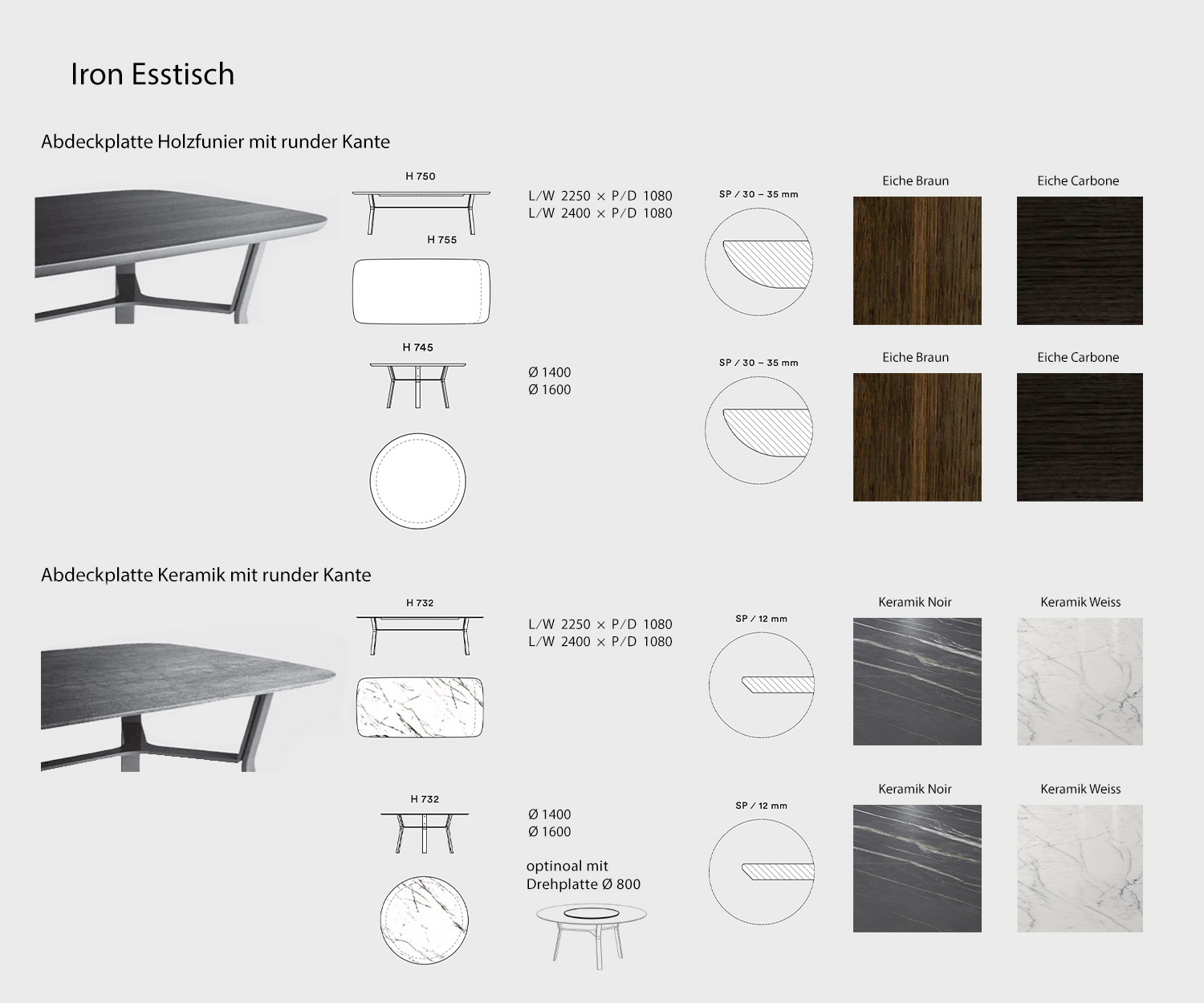 Tavolo da pranzo Iron Design di Livitalia Schizzo Varianti Dimensioni Misure