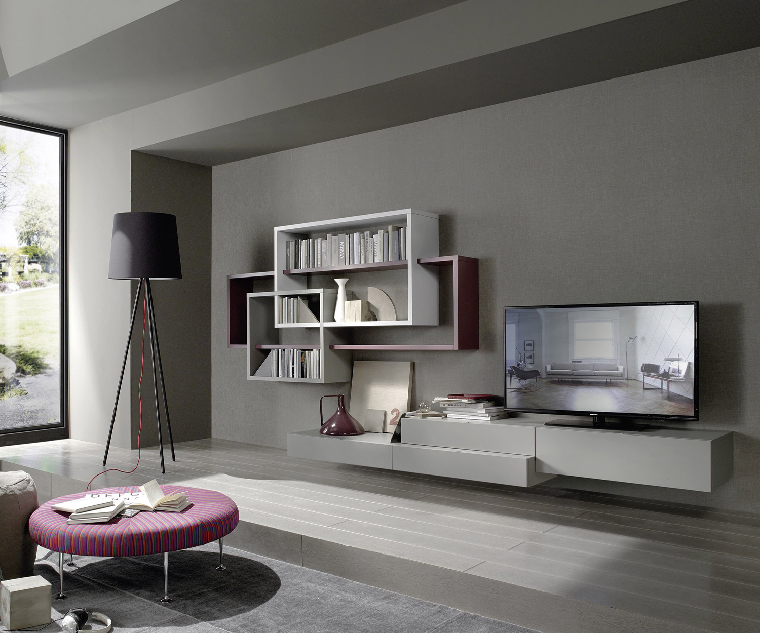 Esclusivo mobile a parete C59 di Livitalia Design con libreria sospesa Esclusivo mobile a parete C59 di Livitalia Design con libreria sospesa