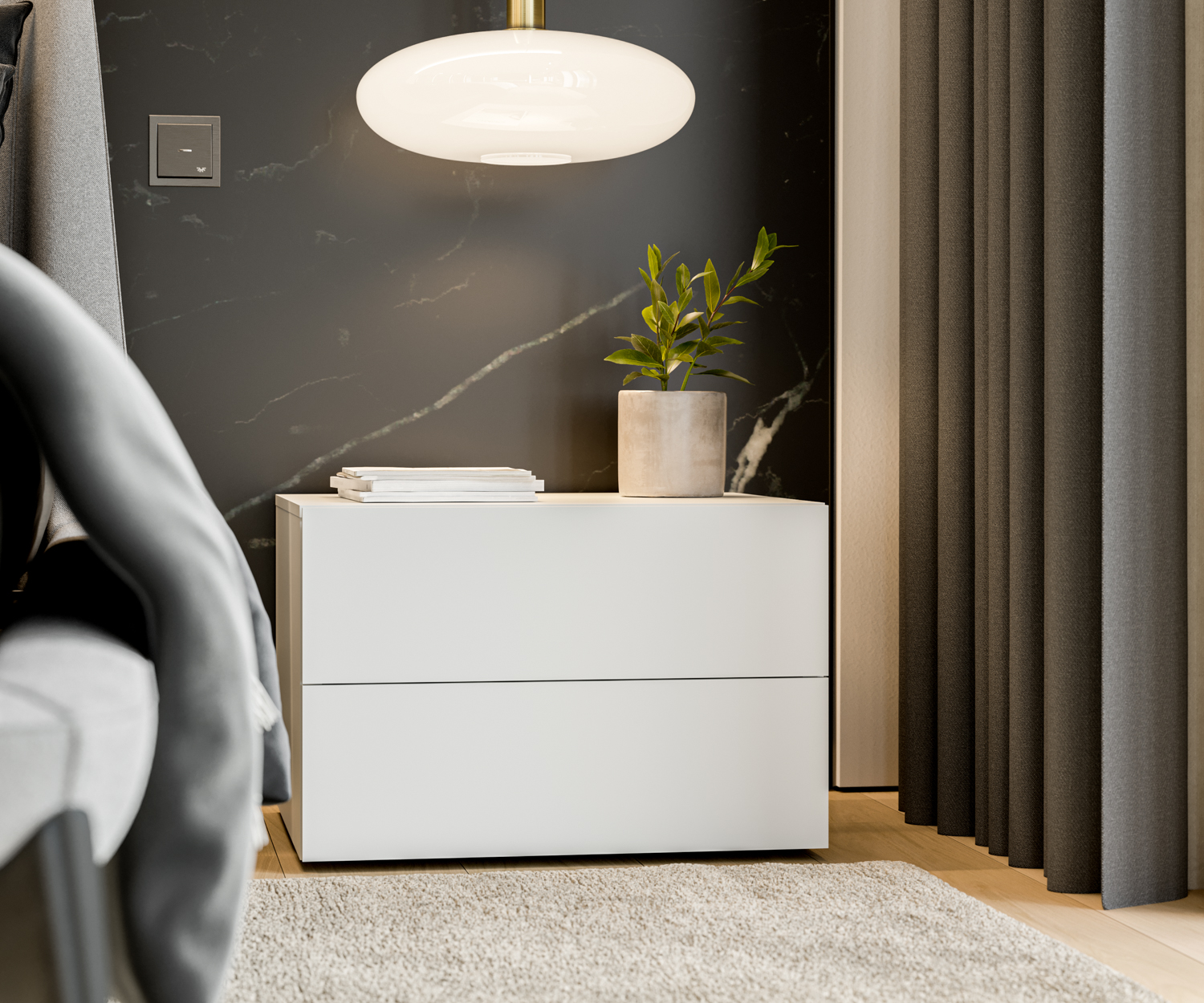 Comodino di design bianco senza maniglie Comodino di design bianco senza maniglie