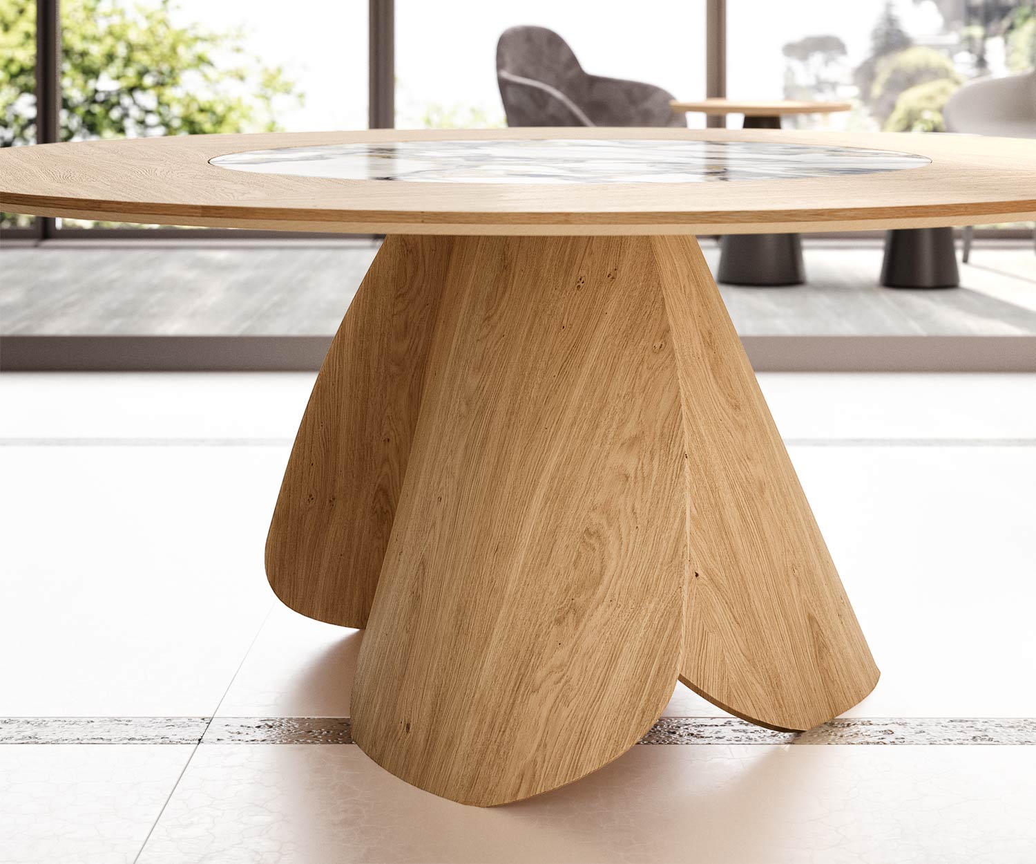 Ozzio Veliero T314 Design tavolo da pranzo rotondo in rovere Carbone Emperador Ozzio Veliero T314 Design tavolo da pranzo rotondo in rovere Carbone Emperador