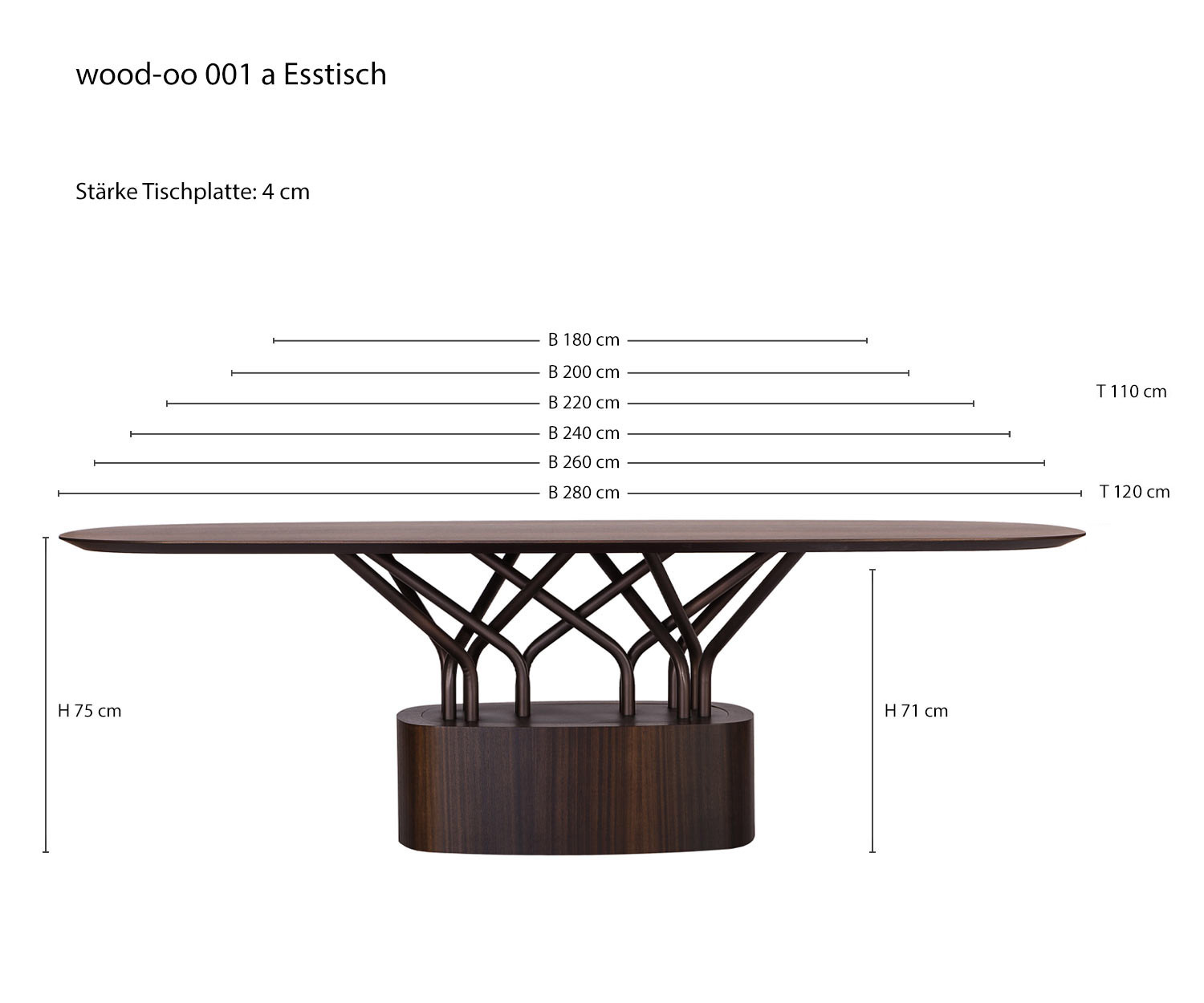 Tavolo da sala da pranzo di design in legno oo 001 da al2 Dimensioni Schizzo Dimensioni
