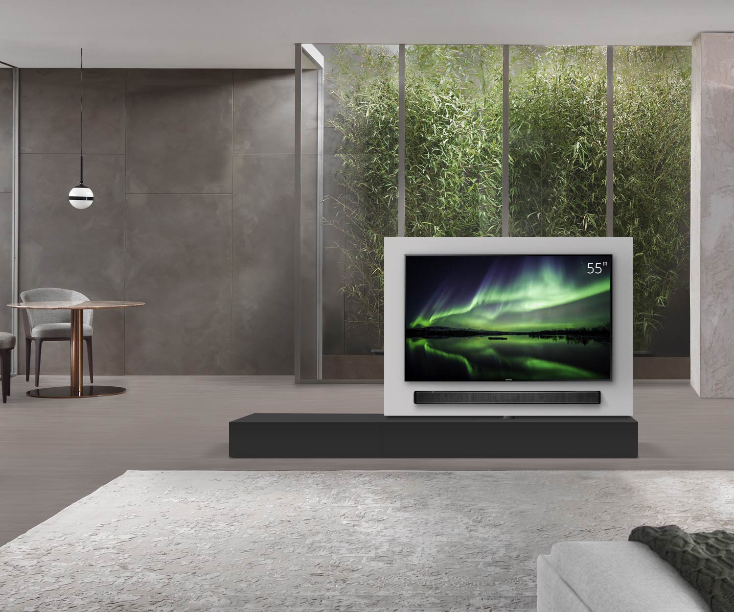 Livitalia Divisorio basso Roto design con pannello TV orientabile L150 65 H25 P47 NeroM B90li oBox