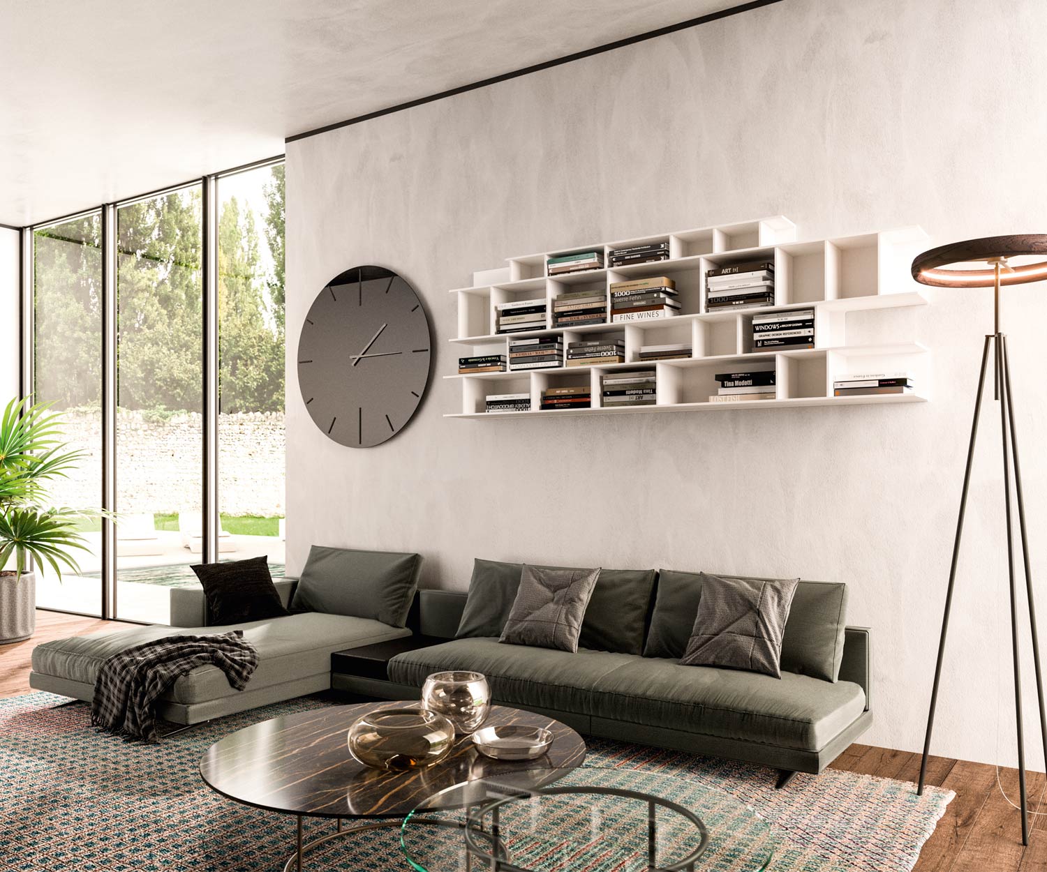 Ozzio Byblos X026 mensola a muro dal design stretto con tanti piccoli ripiani annidati Ozzio Byblos X026 mensola a muro dal design stretto con tanti piccoli ripiani annidati