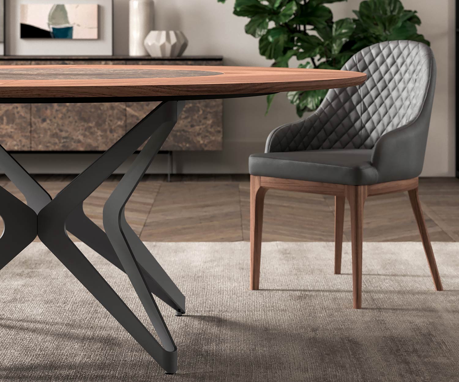 Tavolo da pranzo di design di alta qualità Dettaglio Spessore del piano del tavolo Impiallacciatura di noce Piano di tornitura Tavolo da pranzo di design di alta qualità Dettaglio Spessore del piano del tavolo Impiallacciatura di noce Piano di tornitura