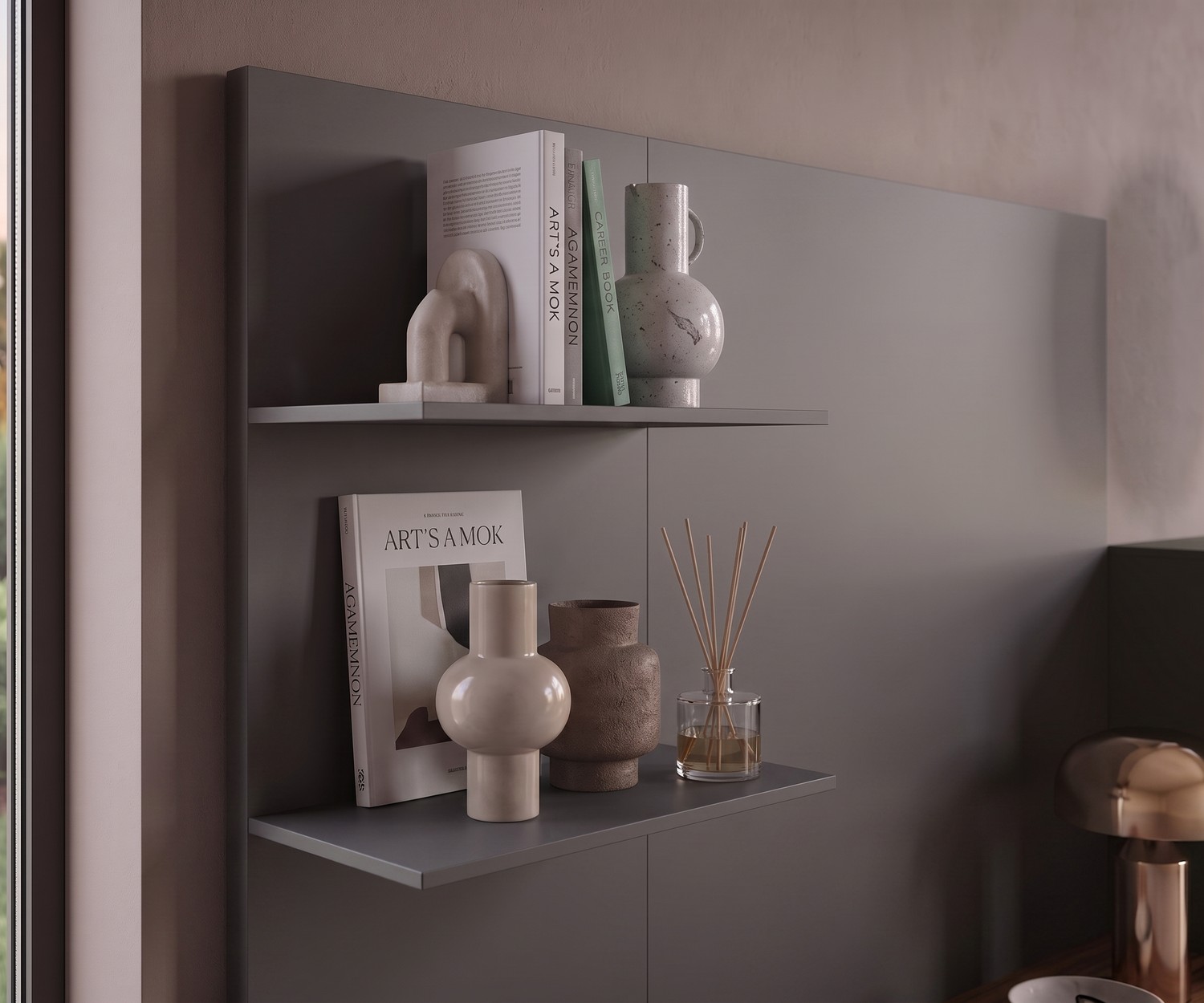 Mensola a parete Novamobili Easy 9 per libri e decorazioni in ingresso o soggiorno, stile moderno in grigio opaco.
