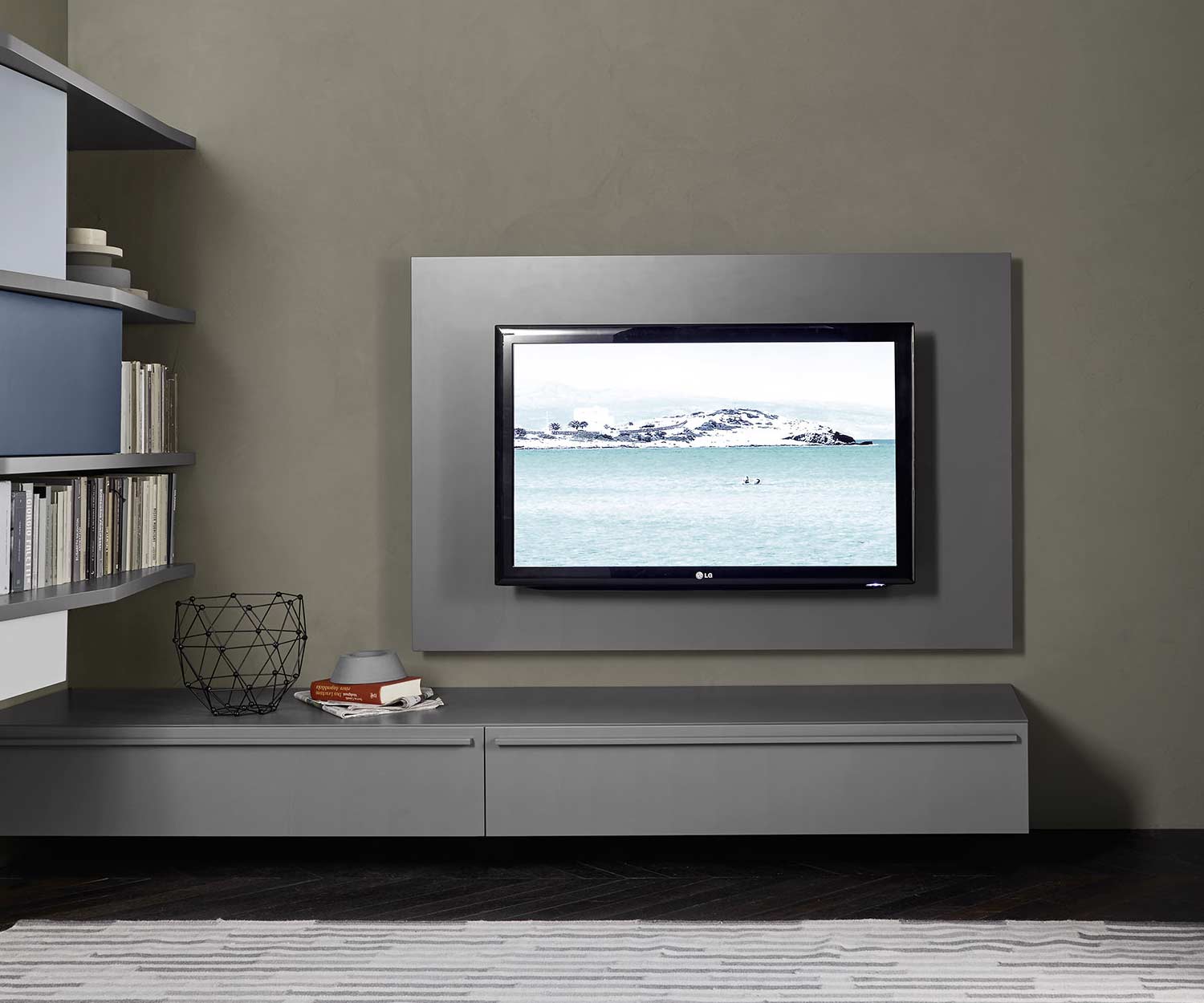 Esclusivo pannello a parete di design Livitalia TV in grigio scuro opaco