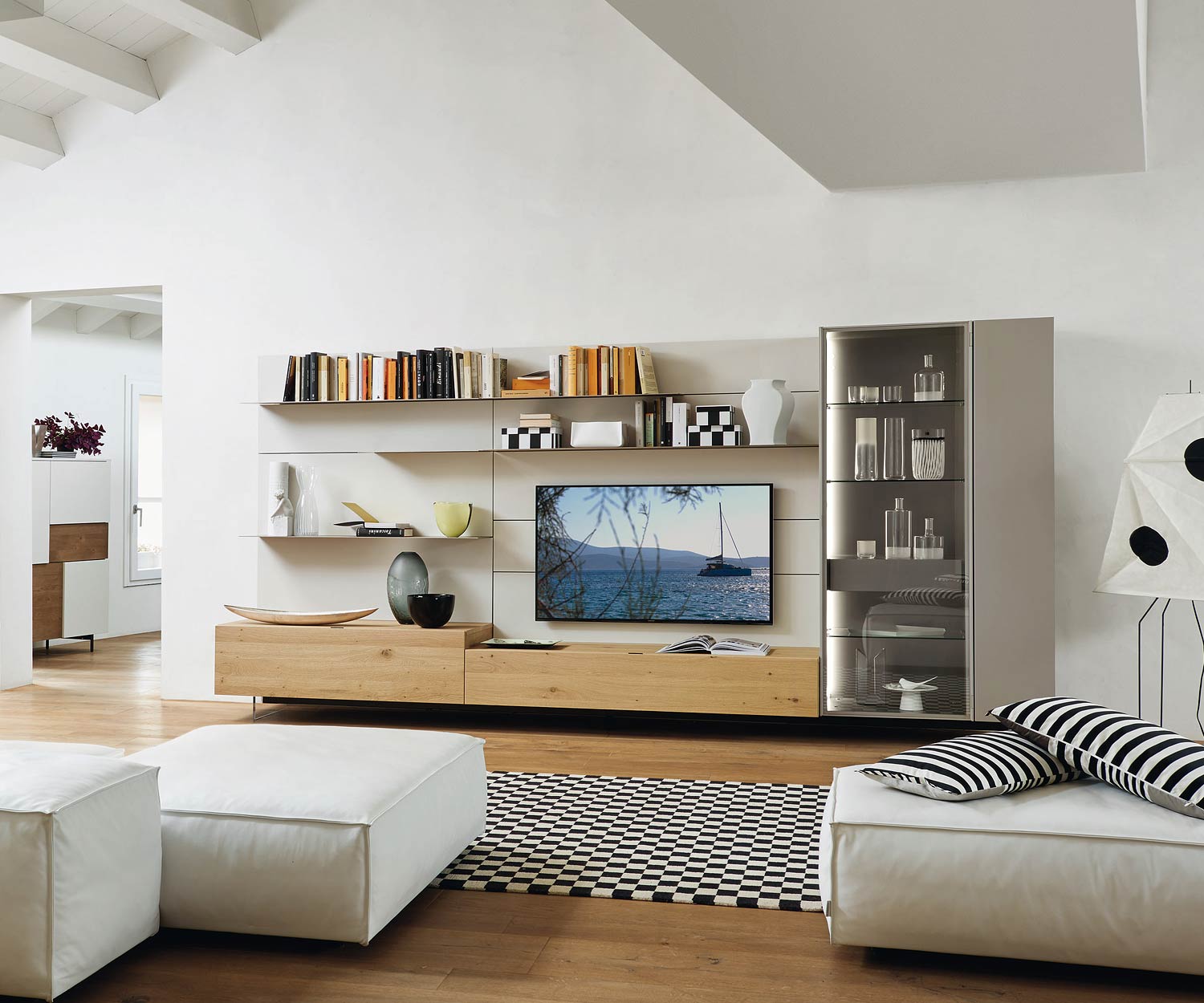 Esclusivo pensile Livitalia Design C42 con mobile in vetro e libreria Esclusivo pensile Livitalia Design C42 con mobile in vetro e libreria