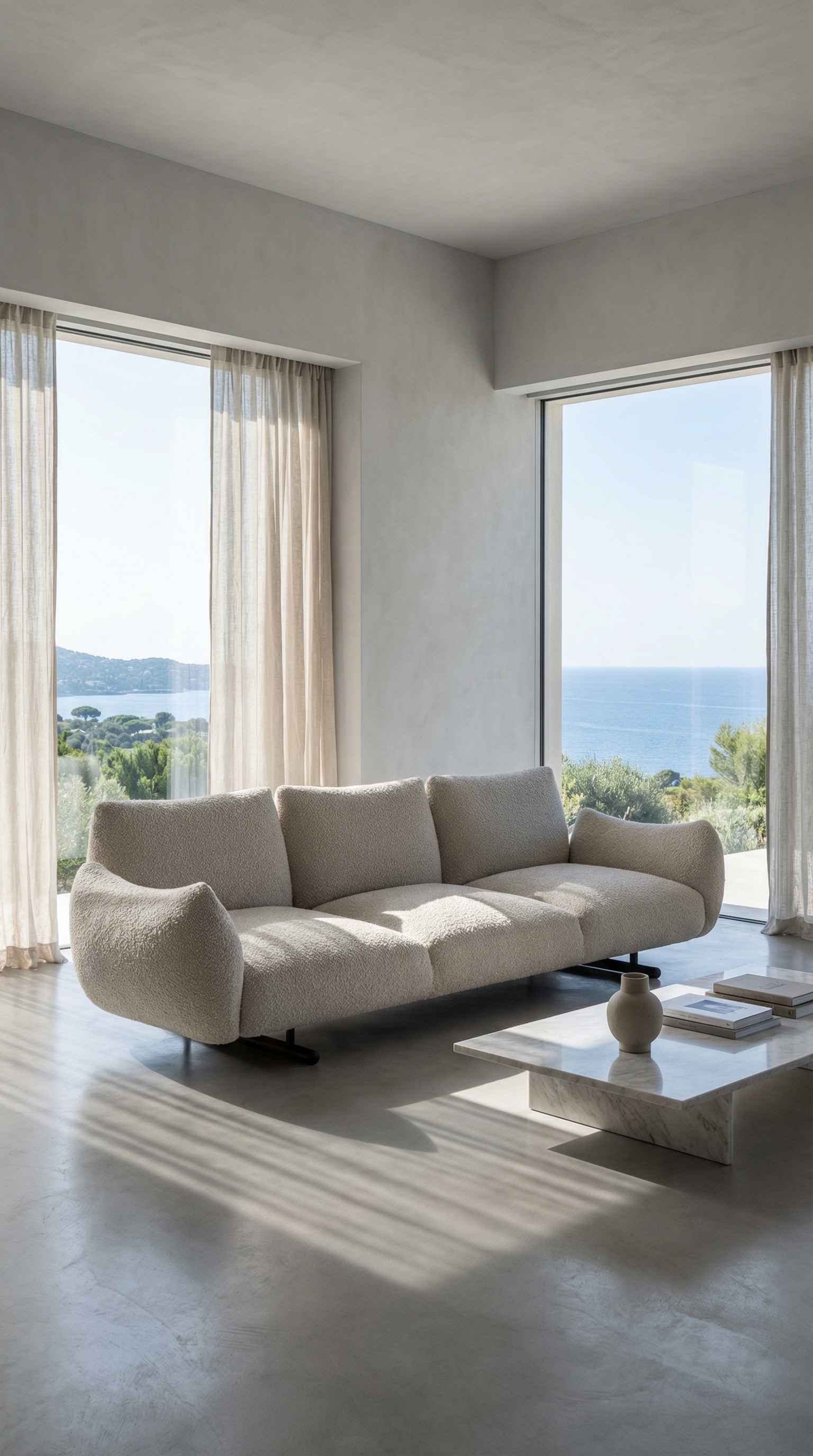 Divano voluminoso beige in boucl&eacute; Prostoria Buffa in soggiorno moderno