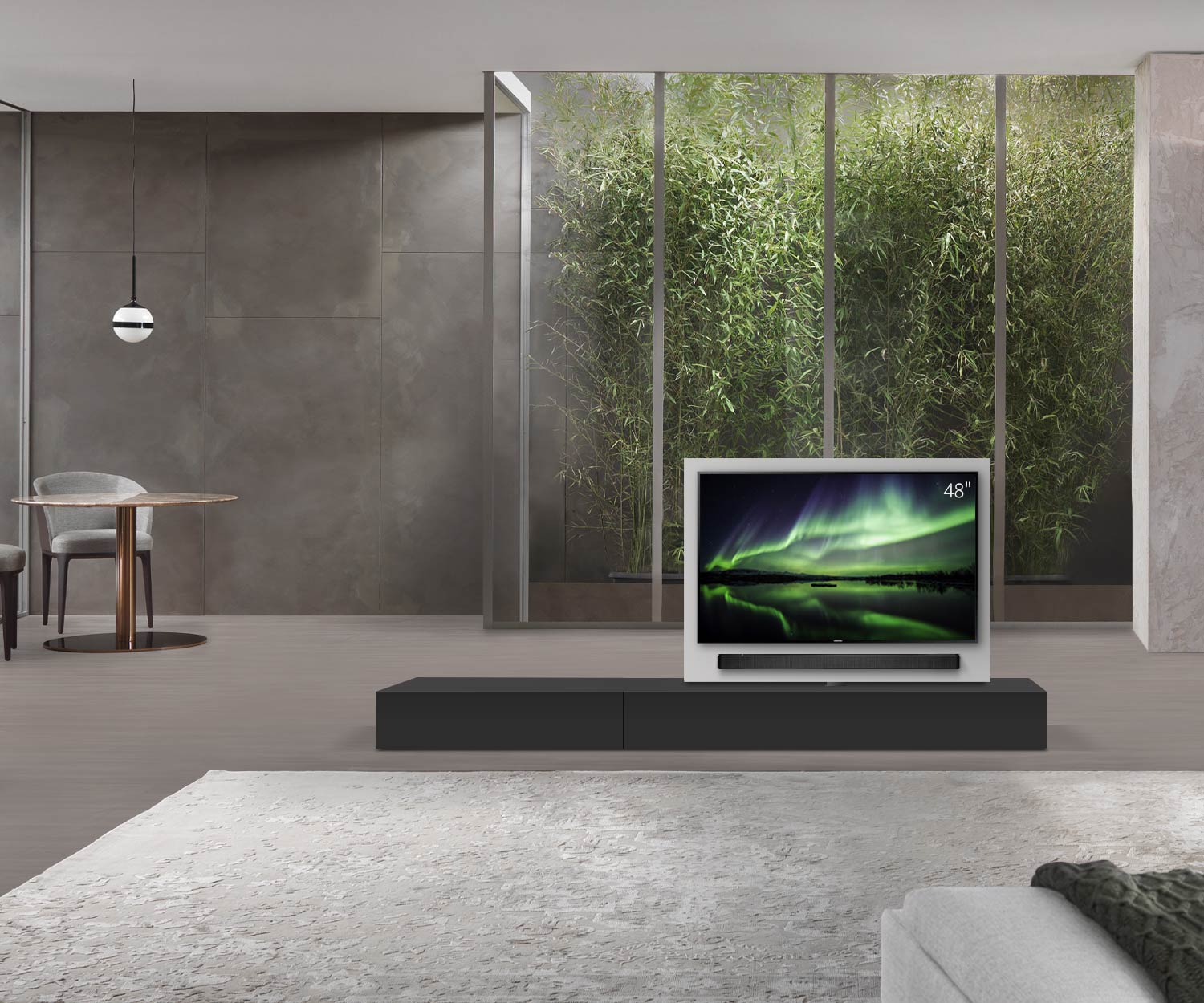 Livitalia Divisorio basso Roto design con pannello TV orientabile L150 50 H25 P56 NeroM B90li oBox Livitalia Divisorio basso Roto design con pannello TV orientabile L150 50 H25 P56 NeroM B90li oBox