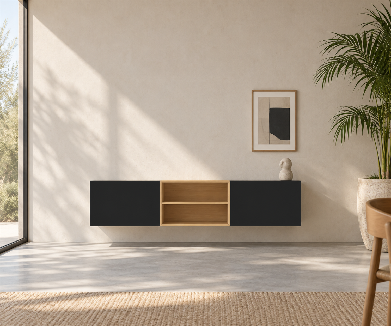 Livitalia Box 18 Madia sospesa 180 cm – Nero opaco + Rovere chiaro Livitalia Box 18 Madia sospesa 180 cm – Nero opaco + Rovere chiaro
