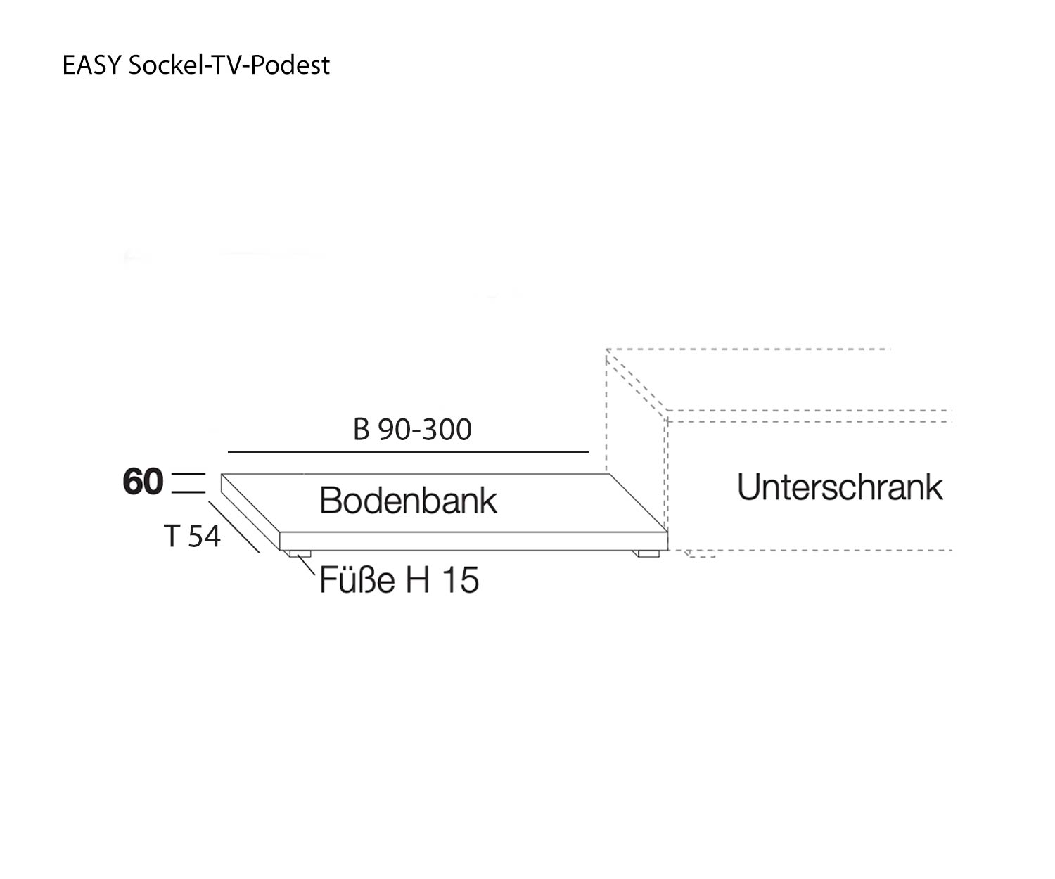 Schema delle dimensioni del piedistallo per panchina EASY TV Schema delle dimensioni del piedistallo per panchina EASY TV