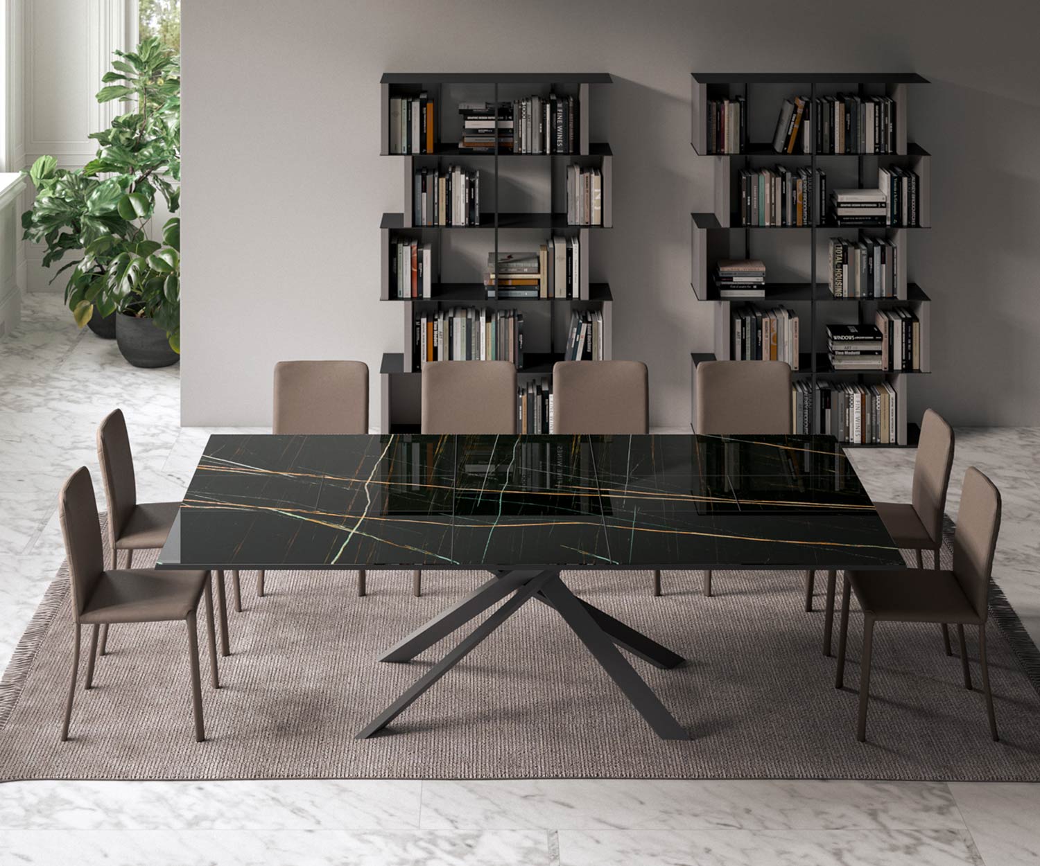 Tavolo da pranzo allungabile in vetro marmo Ozzio 4x4 T240 Nero Tavolo da pranzo allungabile in vetro marmo Ozzio 4x4 T240 Nero
