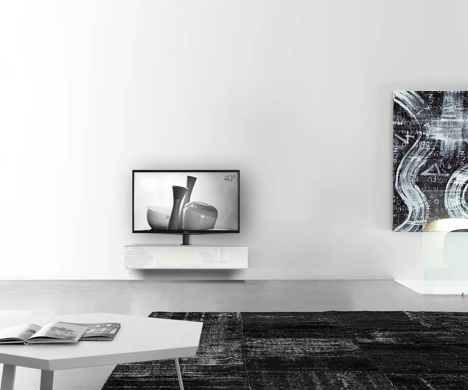 Configuratore di lavagna design con supporto TV a parete larghezza 120 24 45 centro bianco lucido Configuratore di lavagna design con supporto TV a parete larghezza 120 24 45 centro bianco lucido