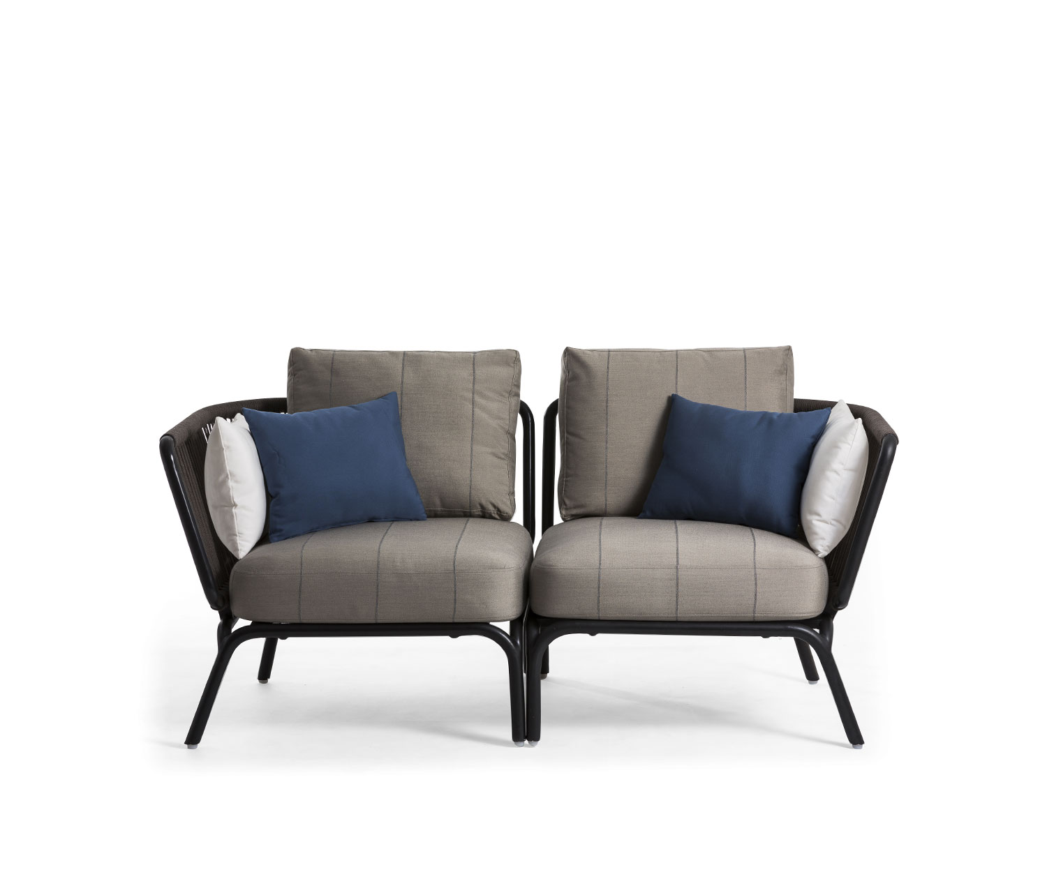 Oasiq Divano di design con panca angolare Yland con struttura in alluminio grigio scuro e cuscino imbottito grigio Oasiq Divano di design con panca angolare Yland con struttura in alluminio grigio scuro e cuscino imbottito grigio