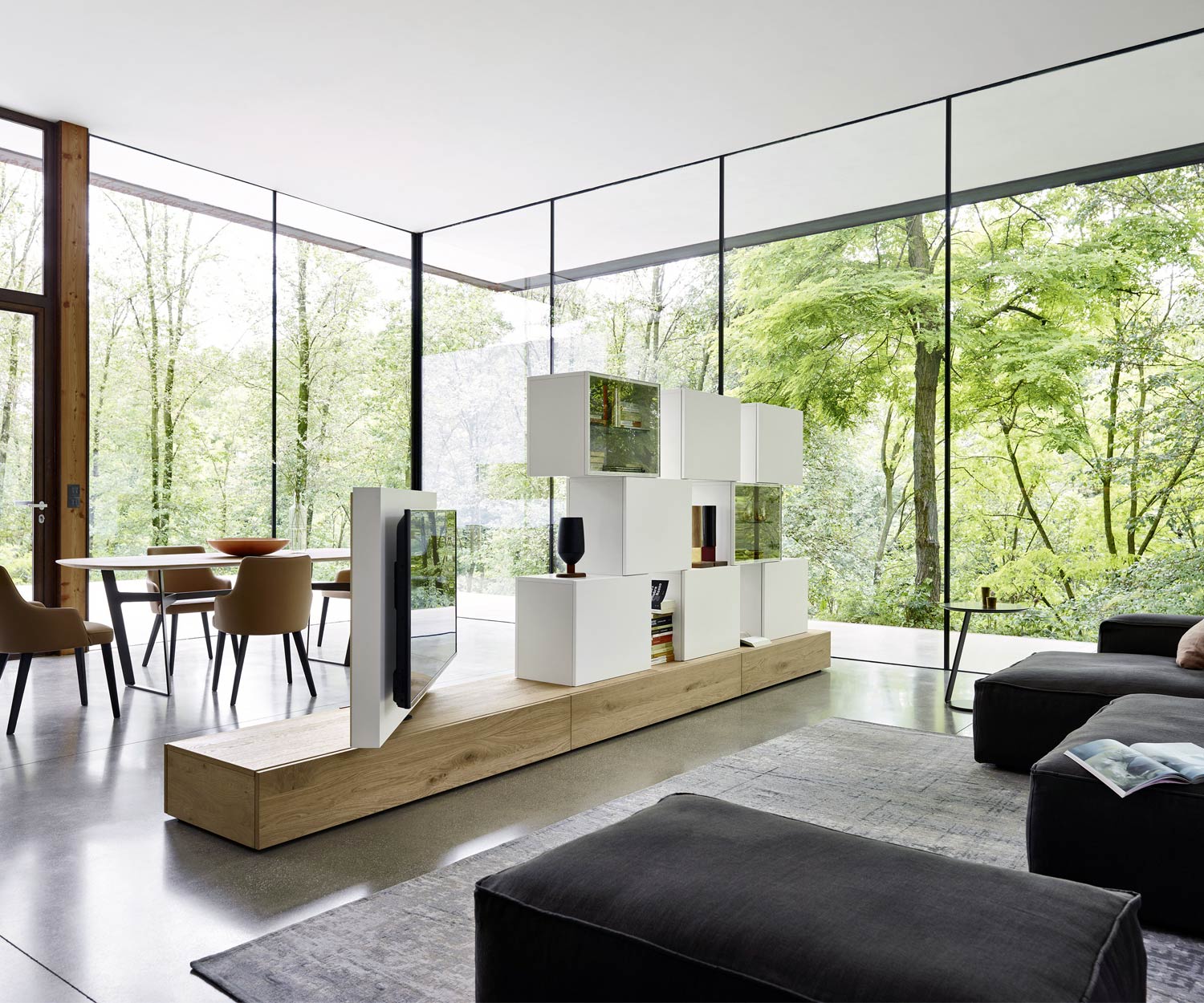 Moderno Livitalia Parete attrezzata divisoria di design C46 in impiallacciato rovere e laccato bianco opaco Moderno Livitalia Parete attrezzata divisoria di design C46 in impiallacciato rovere e laccato bianco opaco