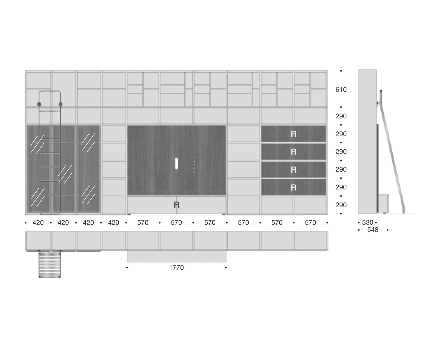 Libreria di design con scala C60 Schizzo Dimensioni Dimensioni Specifiche di misura Libreria di design con scala C60 Schizzo Dimensioni Dimensioni Specifiche di misura