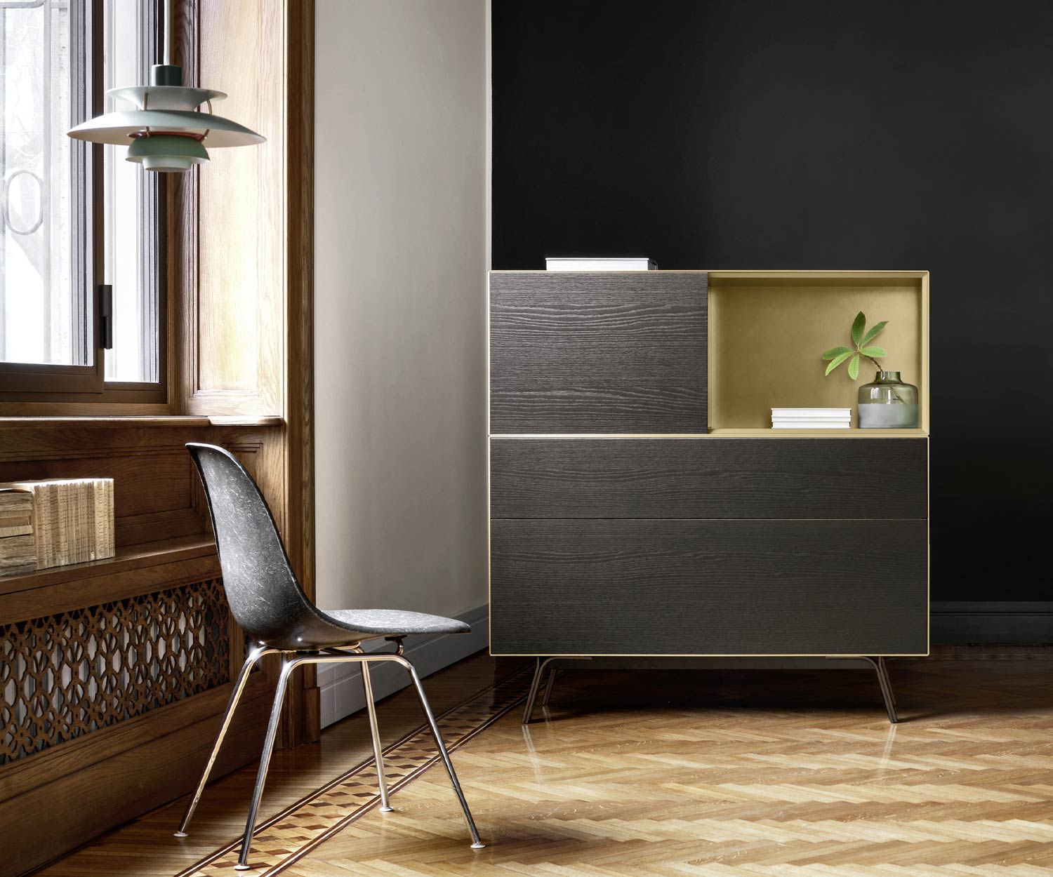 Credenza moderna di design Minimal di Livitalia a giorno colore oro Credenza moderna di design Minimal di Livitalia a giorno colore oro