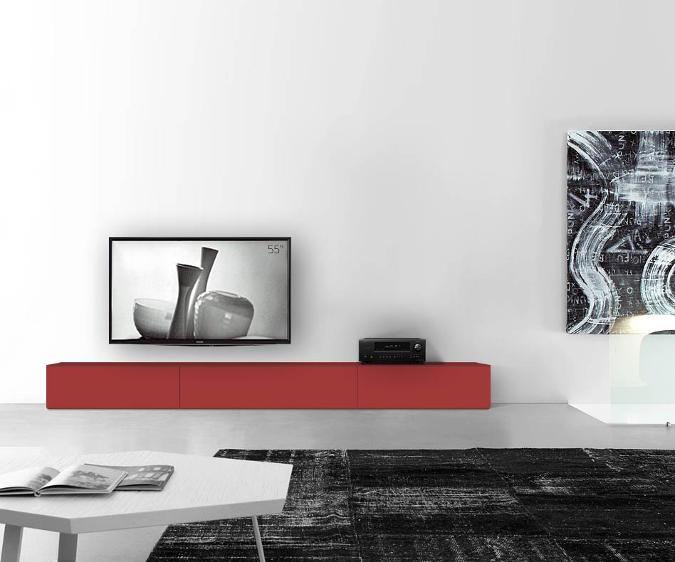 /Basamento basso di design L300 H35 rosso opaco /Basamento basso di design L300 H35 rosso opaco