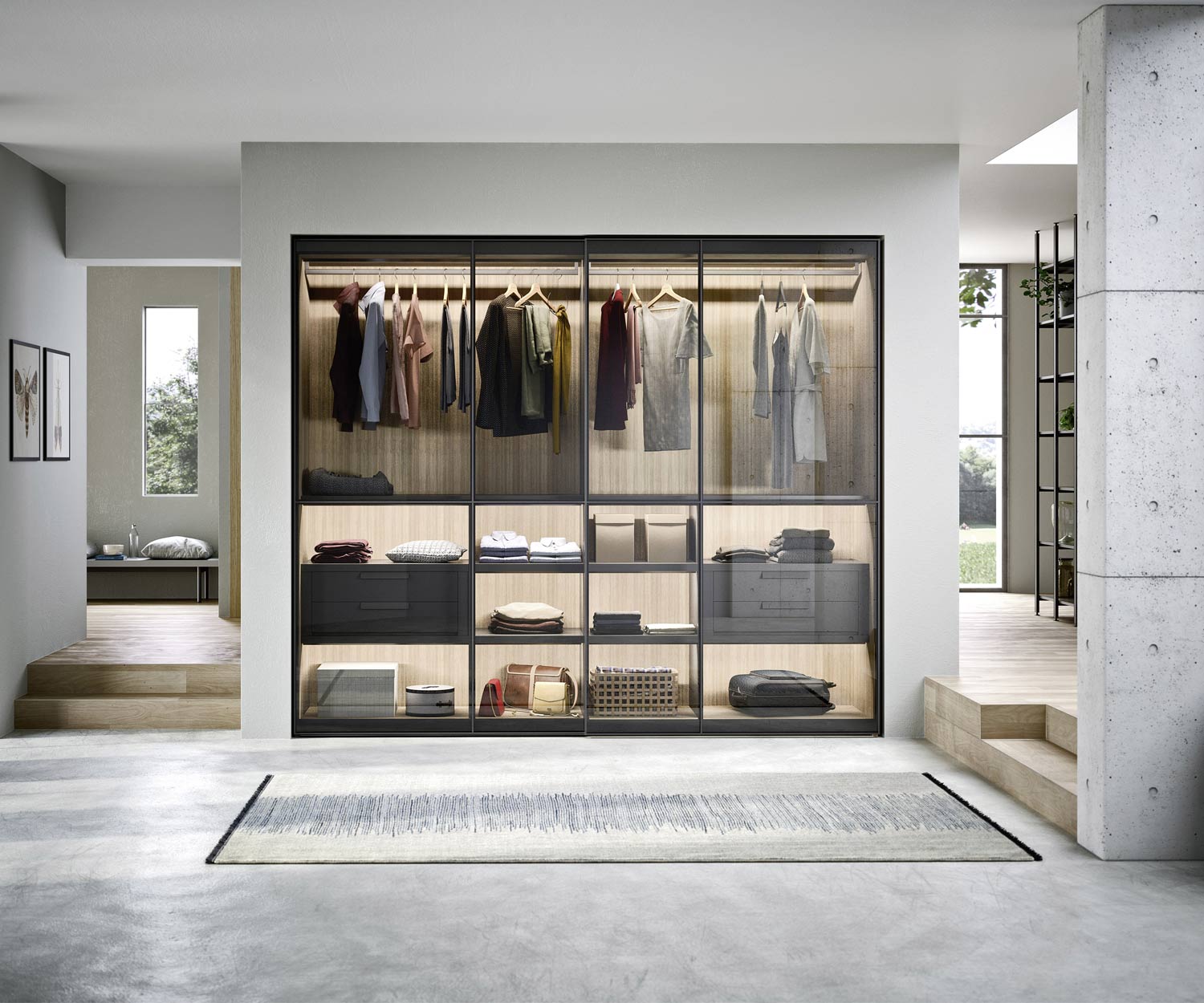 Esclusivo guardaroba di design con ante scorrevoli in vetro Novamobili Strato Esclusivo guardaroba di design con ante scorrevoli in vetro Novamobili Strato