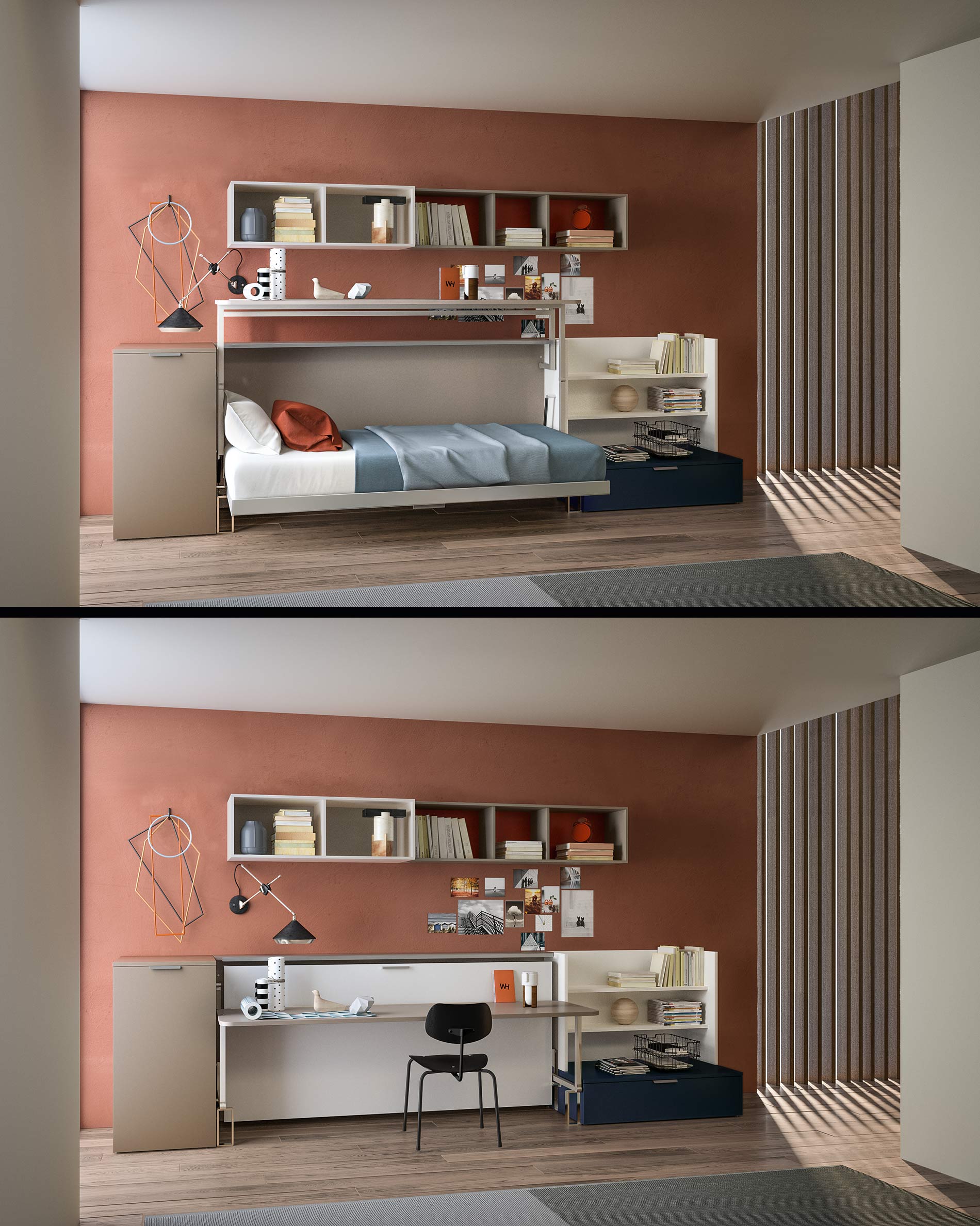 Letto pieghevole per camera dei bambini con scrivania Clei CabrioIn Letto pieghevole per camera dei bambini con scrivania Clei CabrioIn