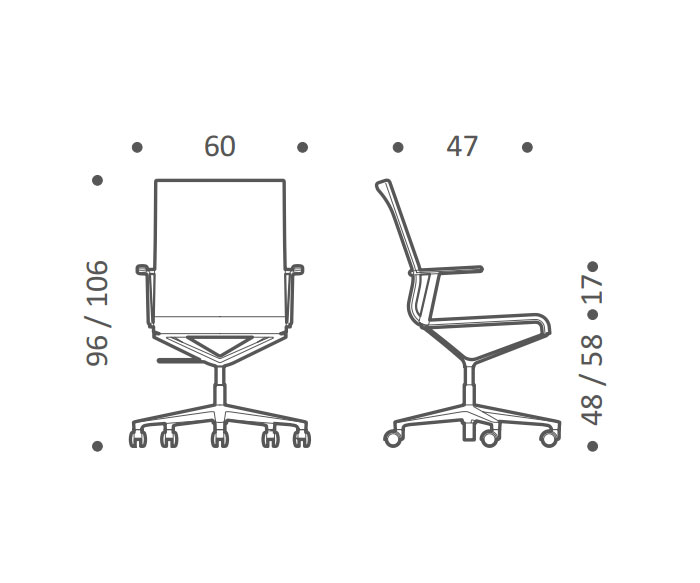 Sedia da ufficio di design ICF Stick H 48 cm con rotelle Sketch