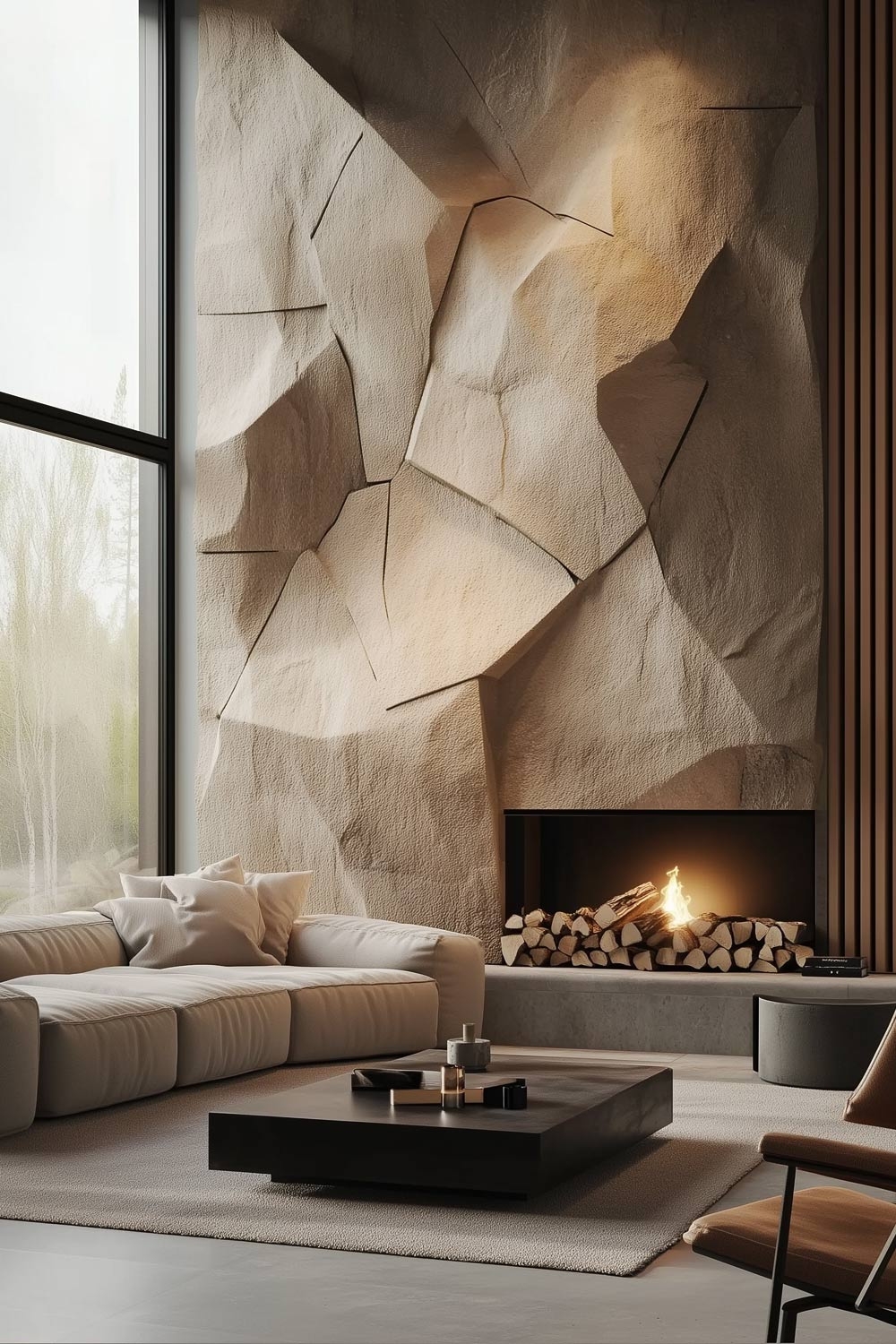 affascinante-parete-in-pietra-in-soggiorno-minimalista