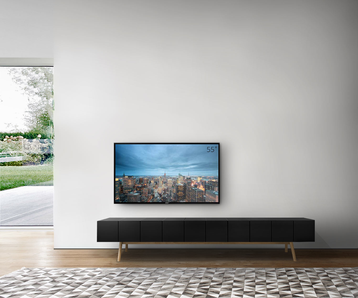 al2 MOS I KO 005 B Larghezza 250 cm Corpo nero Gambe rovere