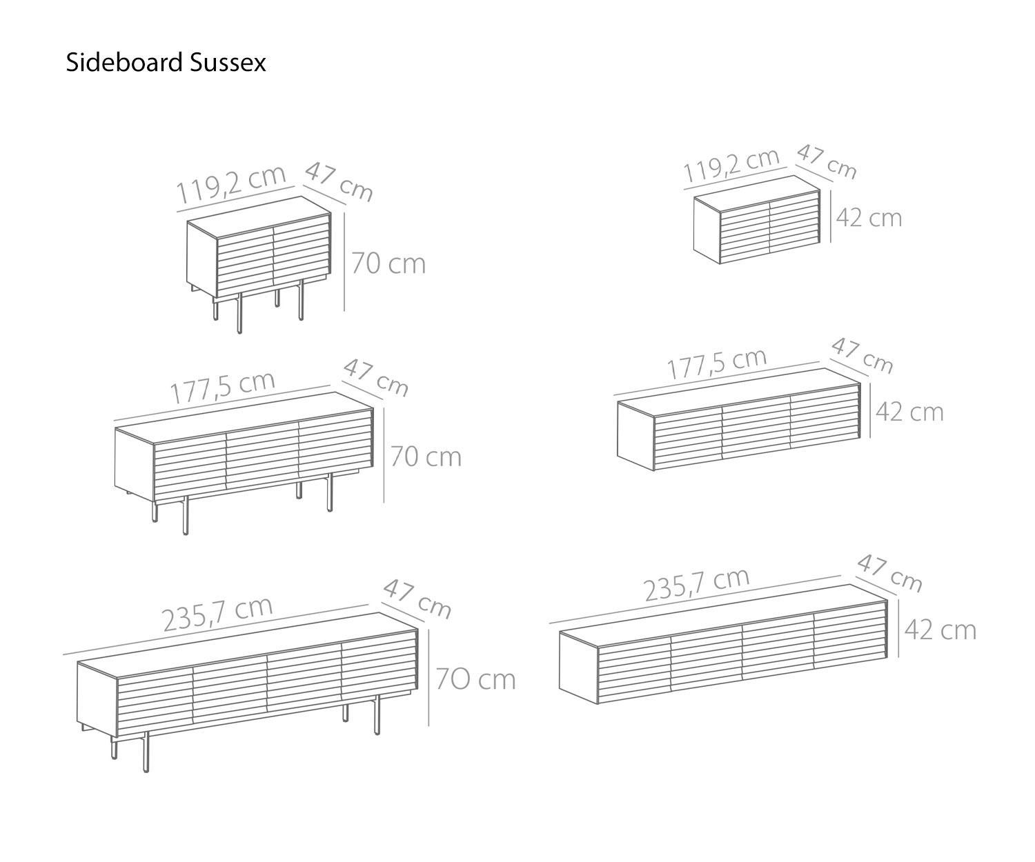 Credenza di design Sussex da Punt larghezza 119 cm 177 cm 235 cm schizzo dimensioni dimensioni Credenza di design Sussex da Punt larghezza 119 cm 177 cm 235 cm schizzo dimensioni dimensioni
