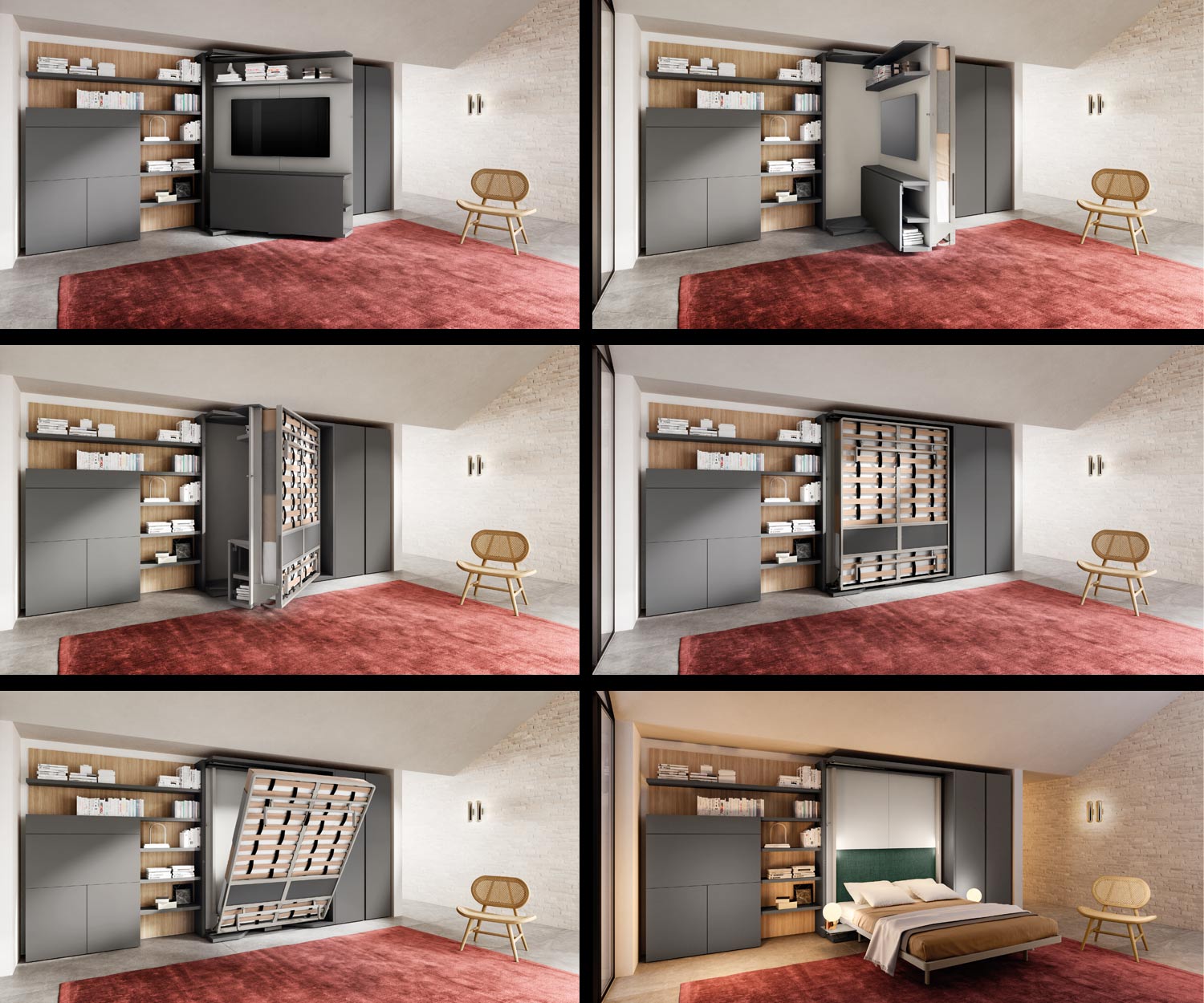 Letto a parete di design di alta qualità con supporto per TV Letto a parete di design di alta qualità con supporto per TV