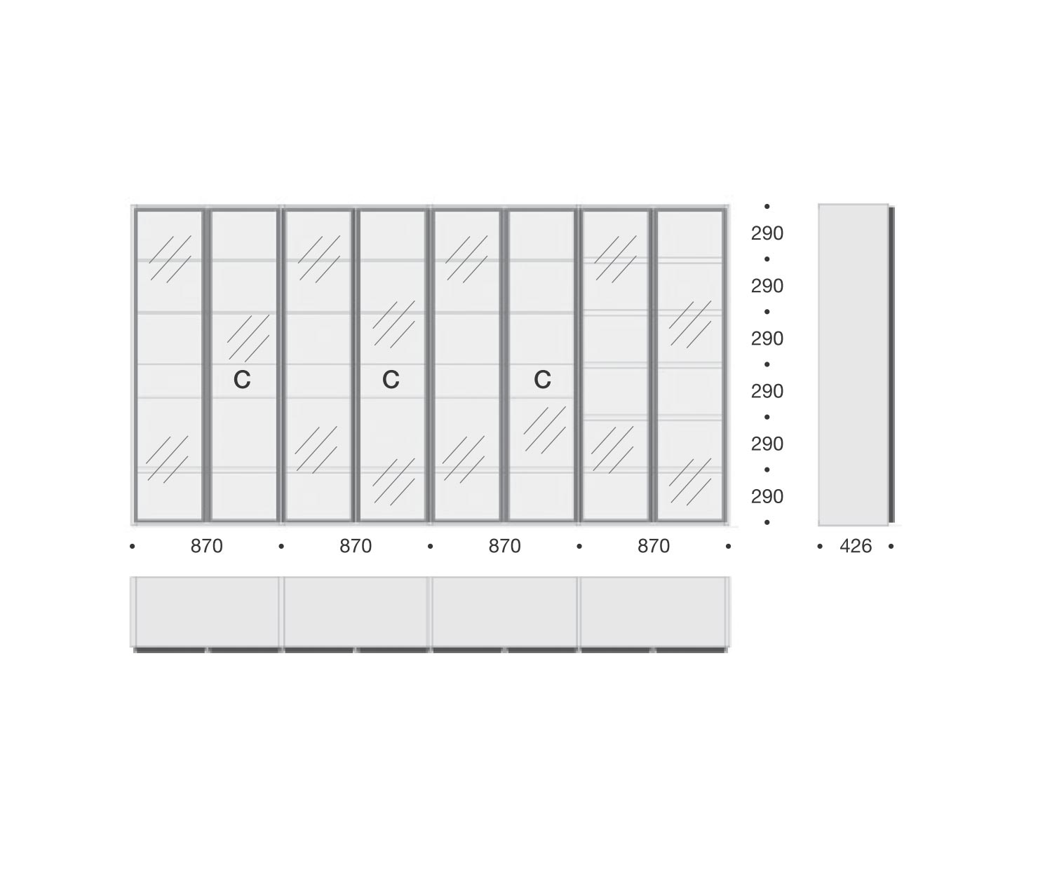 Libreria di alta qualità Livitalia con ante in vetro C63 Schizzo Dimensioni Dimensioni  Libreria di alta qualità Livitalia con ante in vetro C63 Schizzo Dimensioni Dimensioni