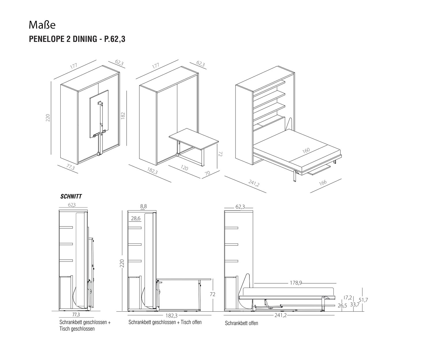 Clei Penelope 2 Dimensioni della sala da pranzo profondità 62 cm Clei Penelope 2 Dimensioni della sala da pranzo profondità 62 cm